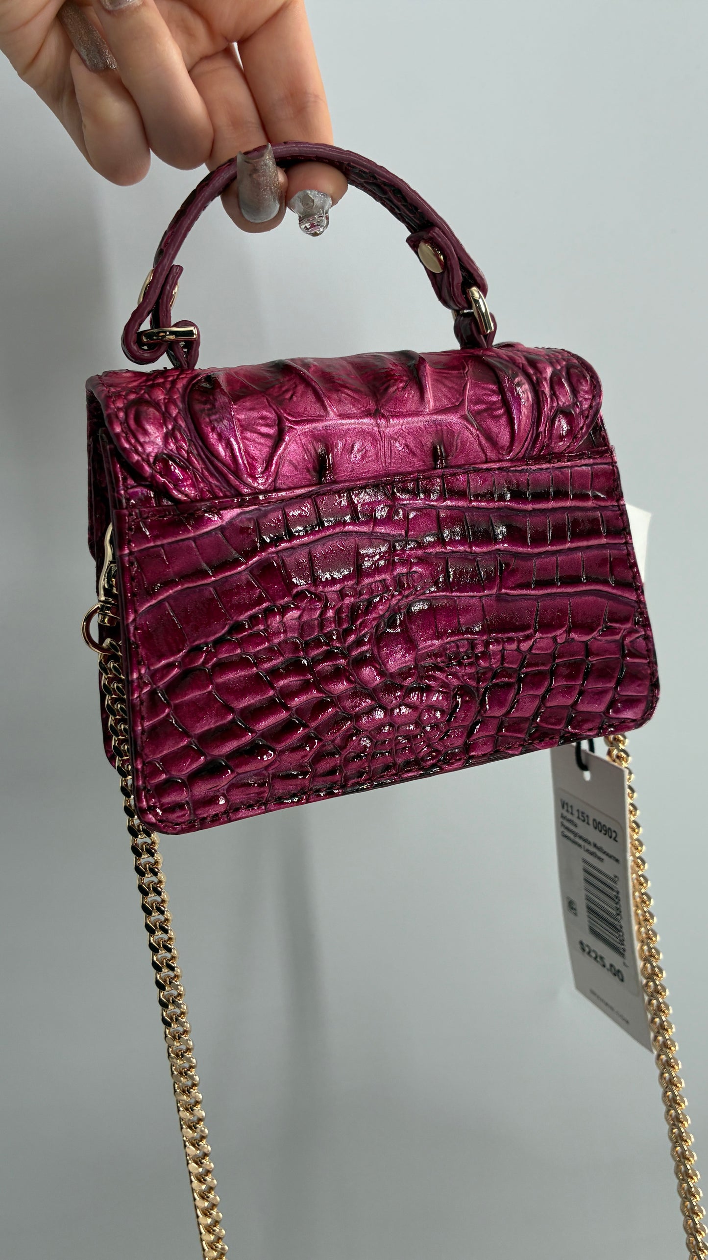 BRAHMIN Arietta Pomegranate Melbourne Mini Purse with Tags Attached, Gold Crossbody Chain and Authentication