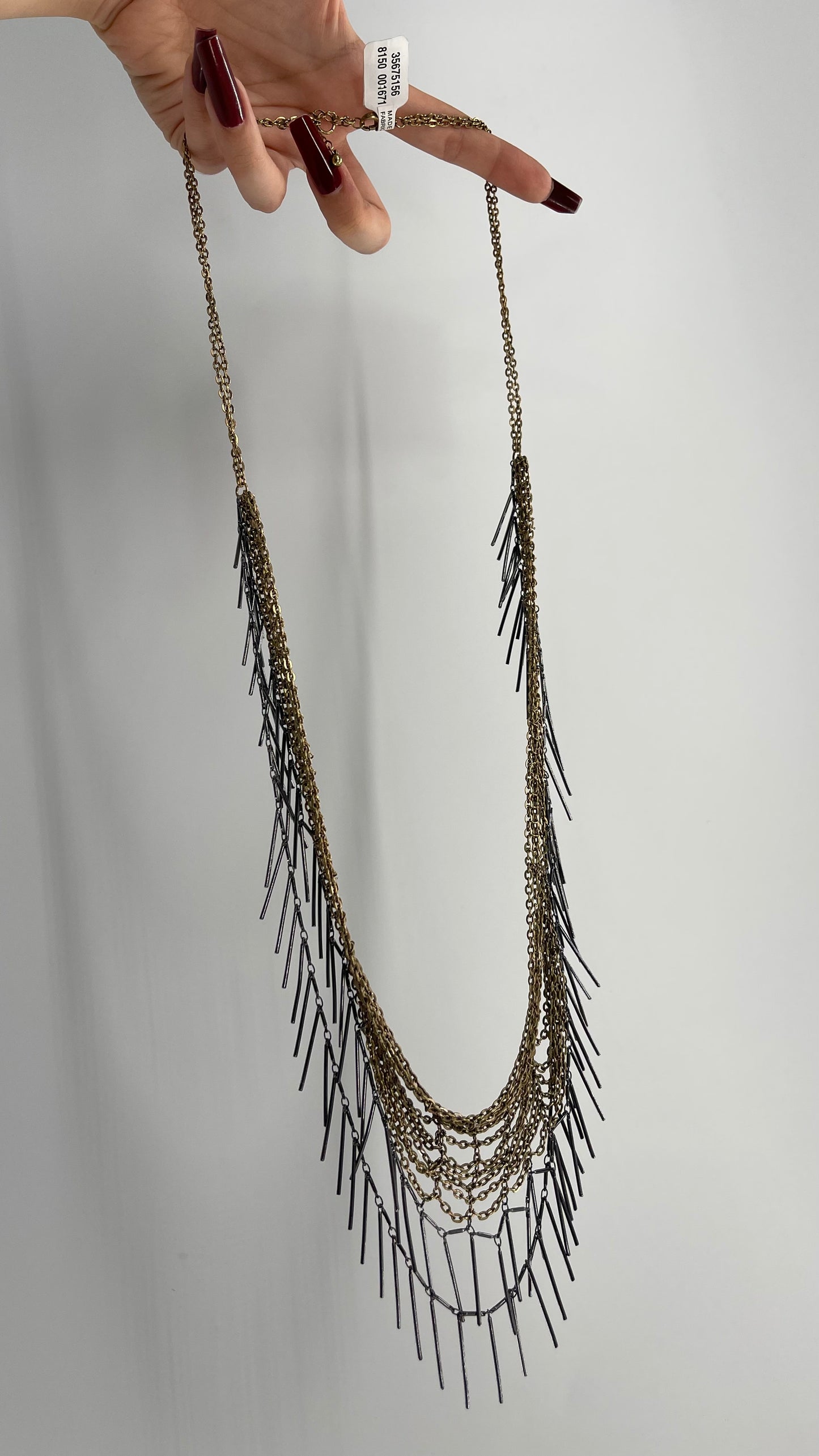 Free People Web Mixed Metal, Silver and Gold Fringe Necklace