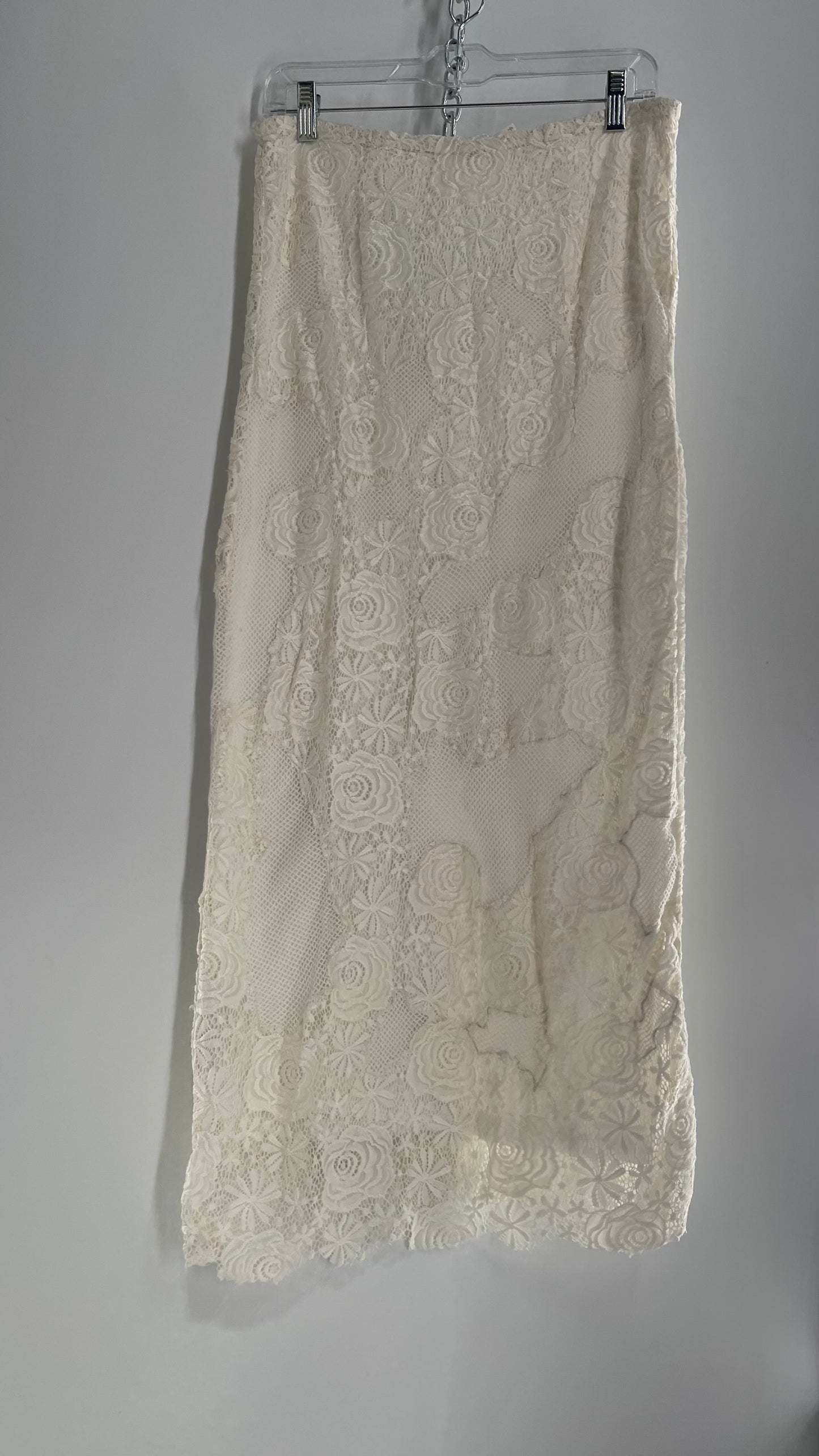 Free People White Mesh and Lace Long Skirt (Small)