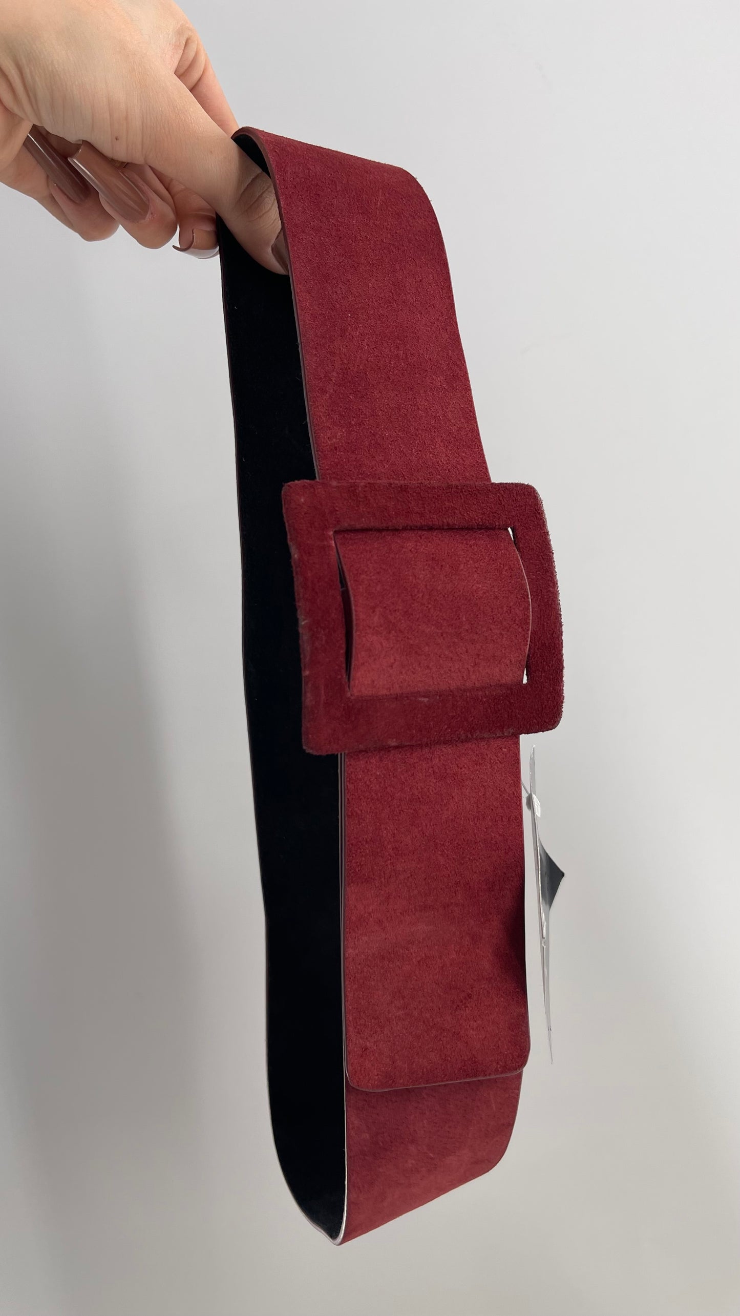 Deborah Drattell NYC Suede Maroon Red Square Buckle Belt (XS/S)