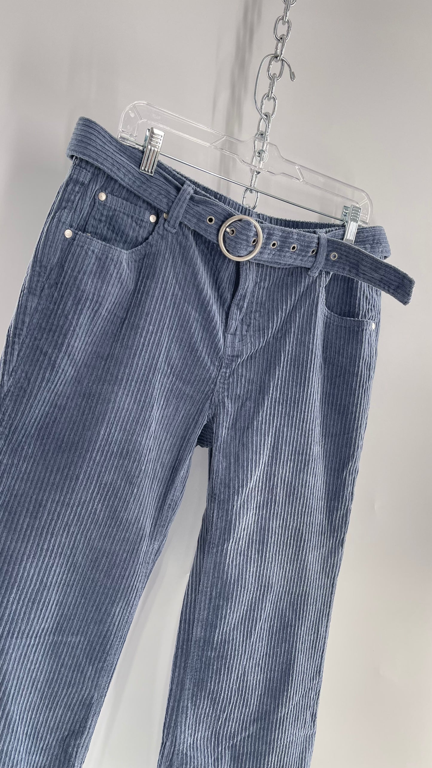 MILK IT Recycled Powder Blue Corduroy Low Waist Grommet Buckle Folk Jean with Tags Attached (16)