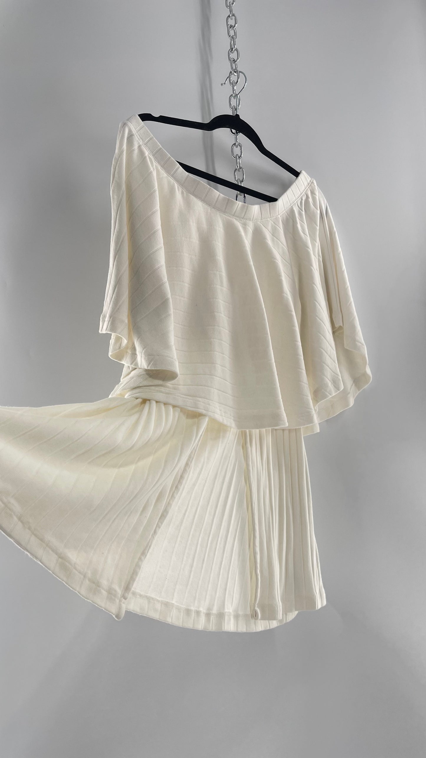 Free People Ribbed Knit Off the Shoulder Dress with Slit Coverup (L)