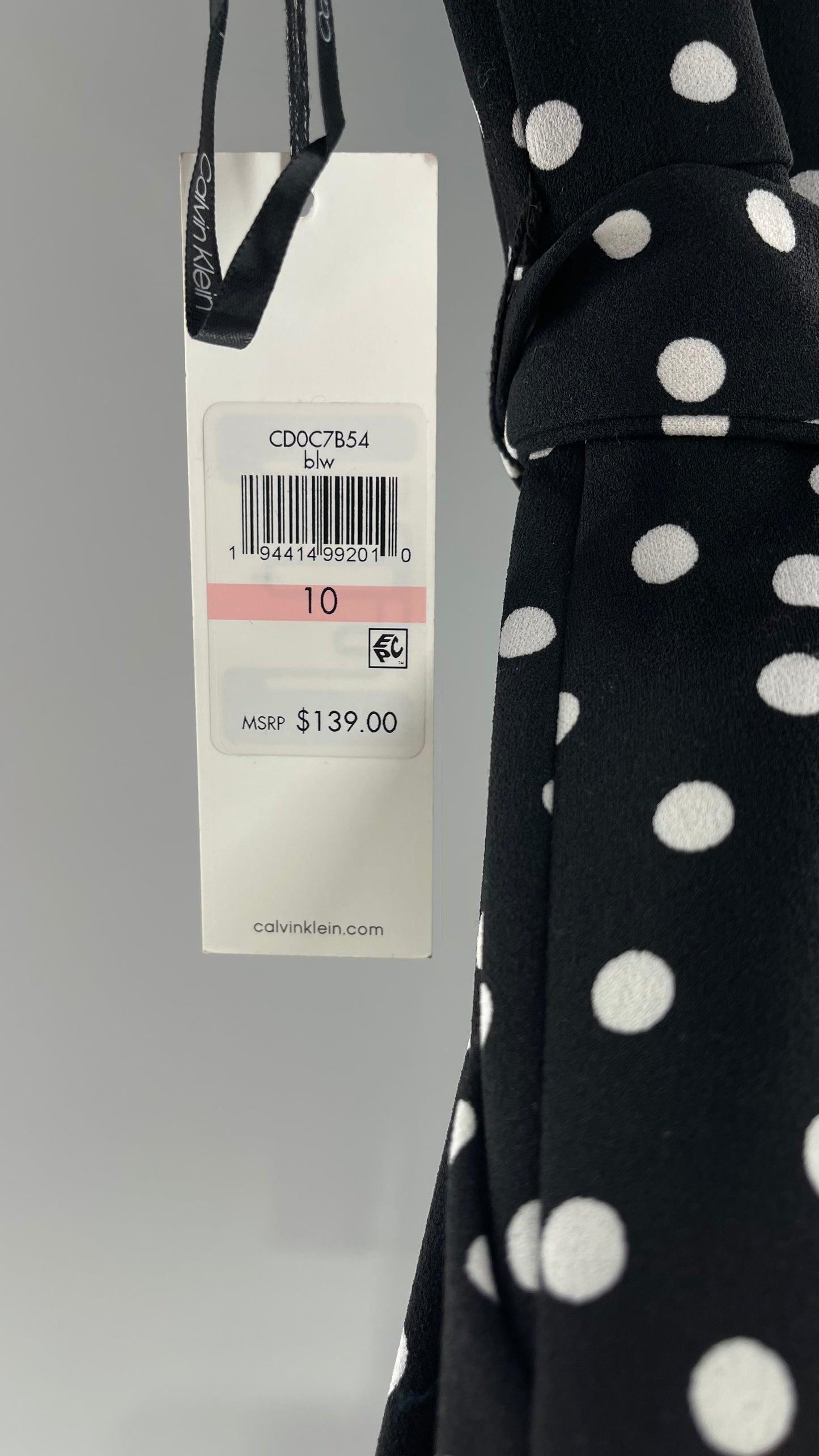 Calvin Klein Black/White Polka Dot Jumpsuit with Waist Tie and Wide Legs (10)