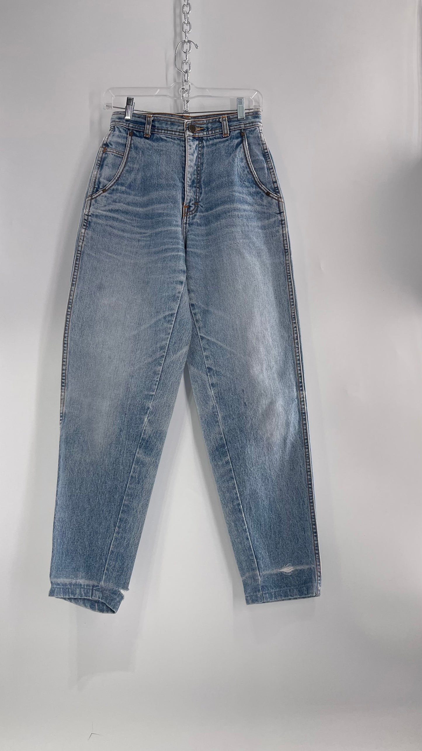 Vintage Sergio Valente Light Blue Ultra High Waisted Mom Jeans with Distressing (28)