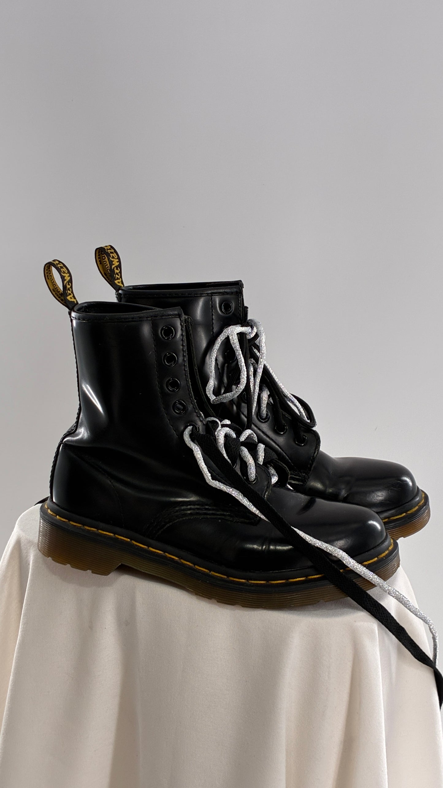 Vintage Dr. Martens Patent Leather Black Combat Boots (6)