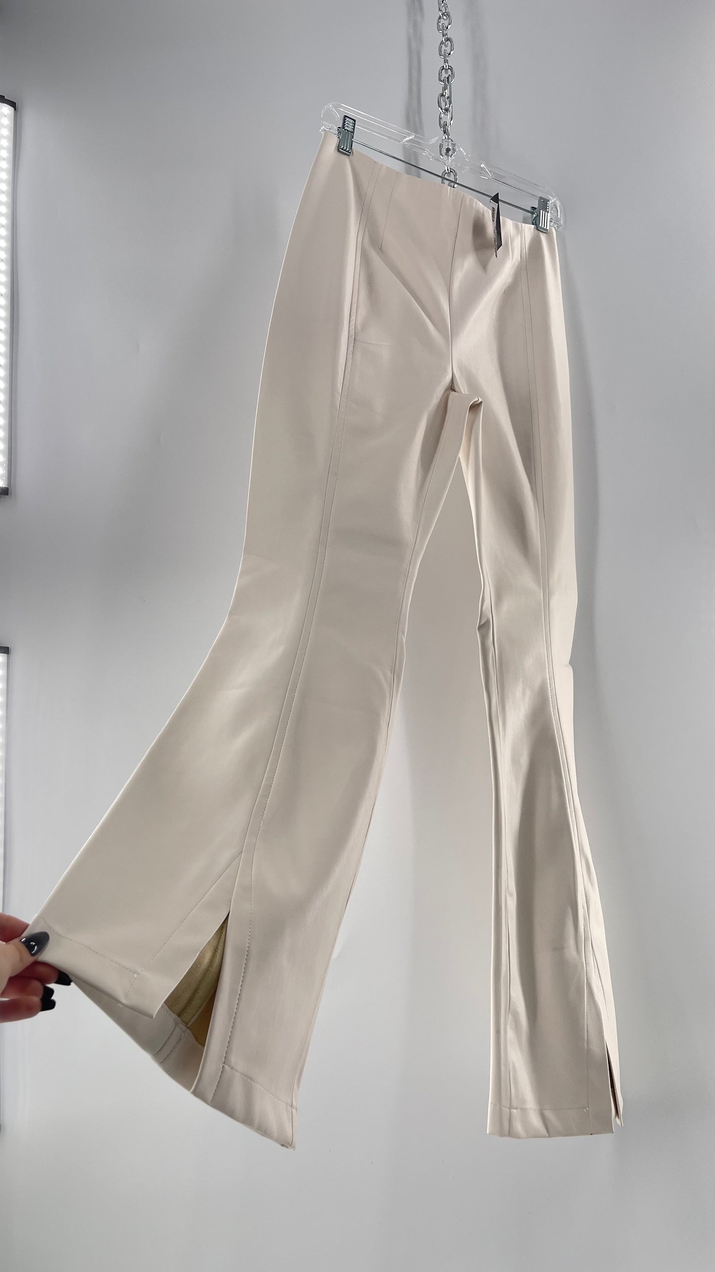 Free People White Cream Faux Flare Leather Pants (29)