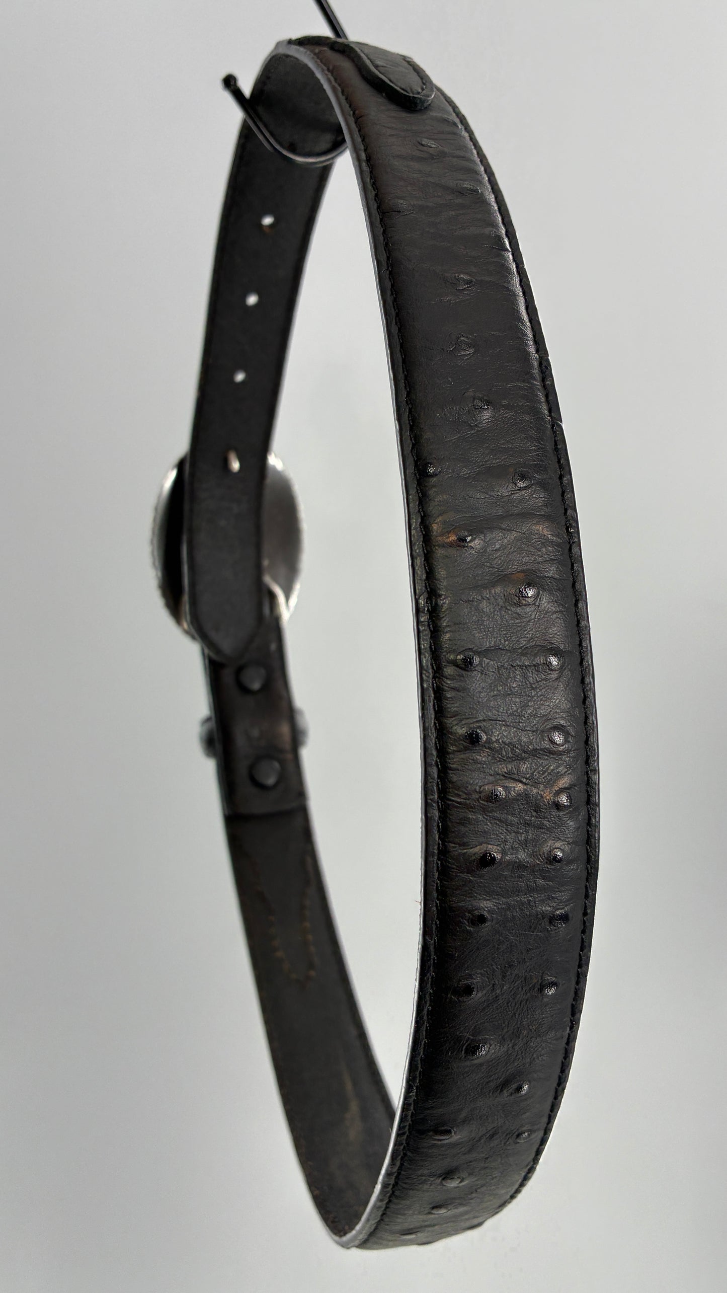 Vintage NOCONA Black Leather Western Style Belt with Oversized Engraved Cowboy Buckle (26)