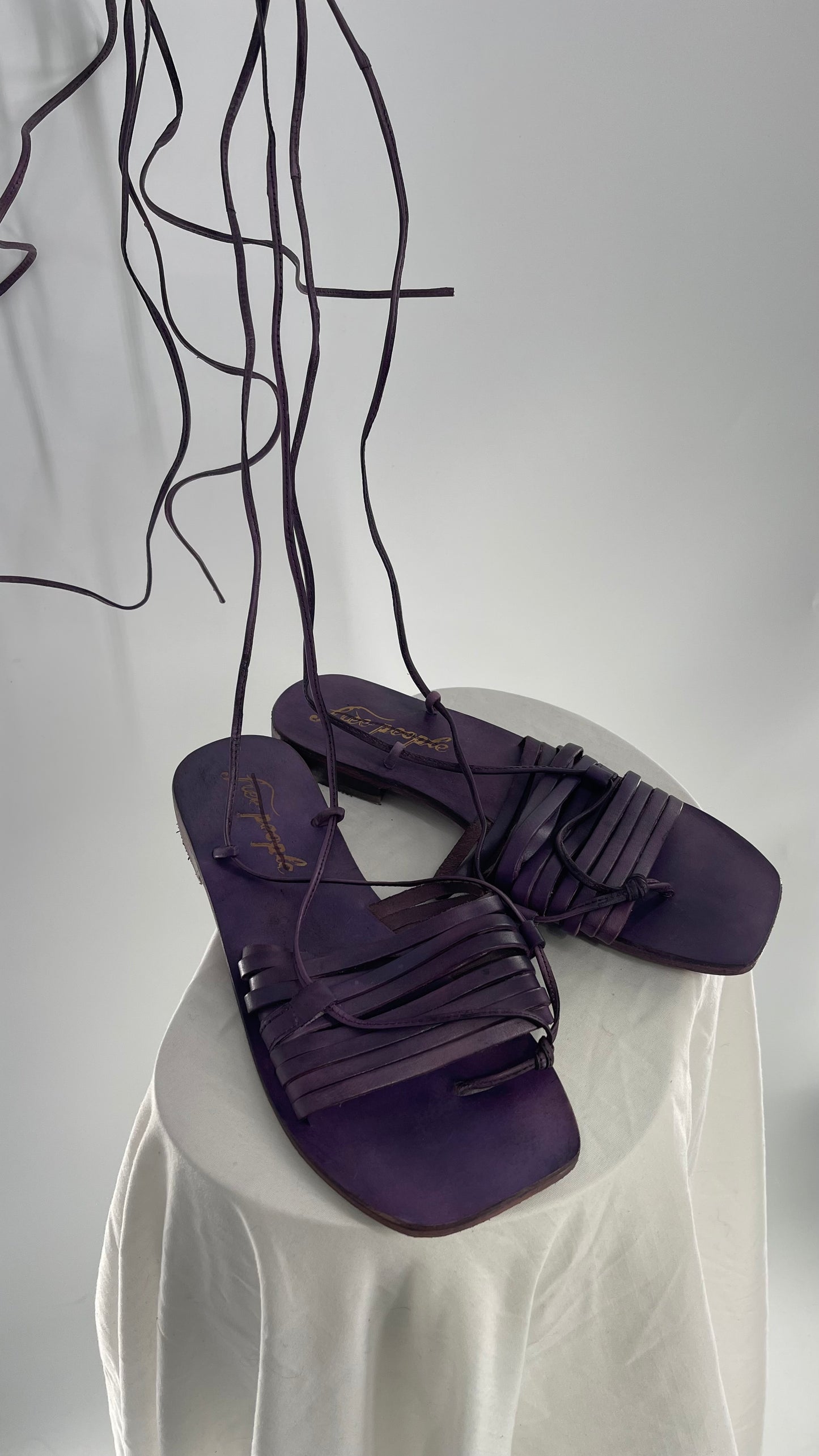 Free People Purple Cami Leather Wrap Around Gladiator Style Sandal (38)