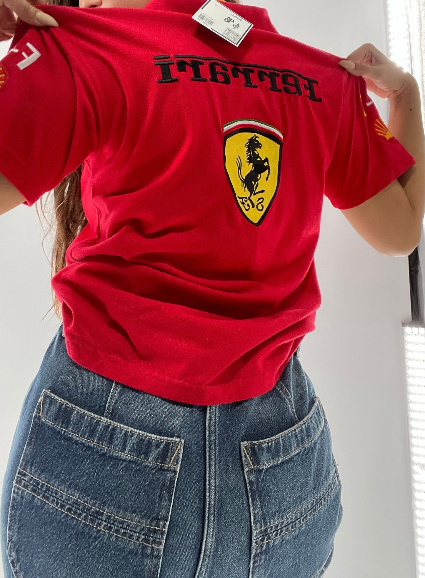 Vintage Red Ferrari Polo with Old School Logo Embroidery (S)