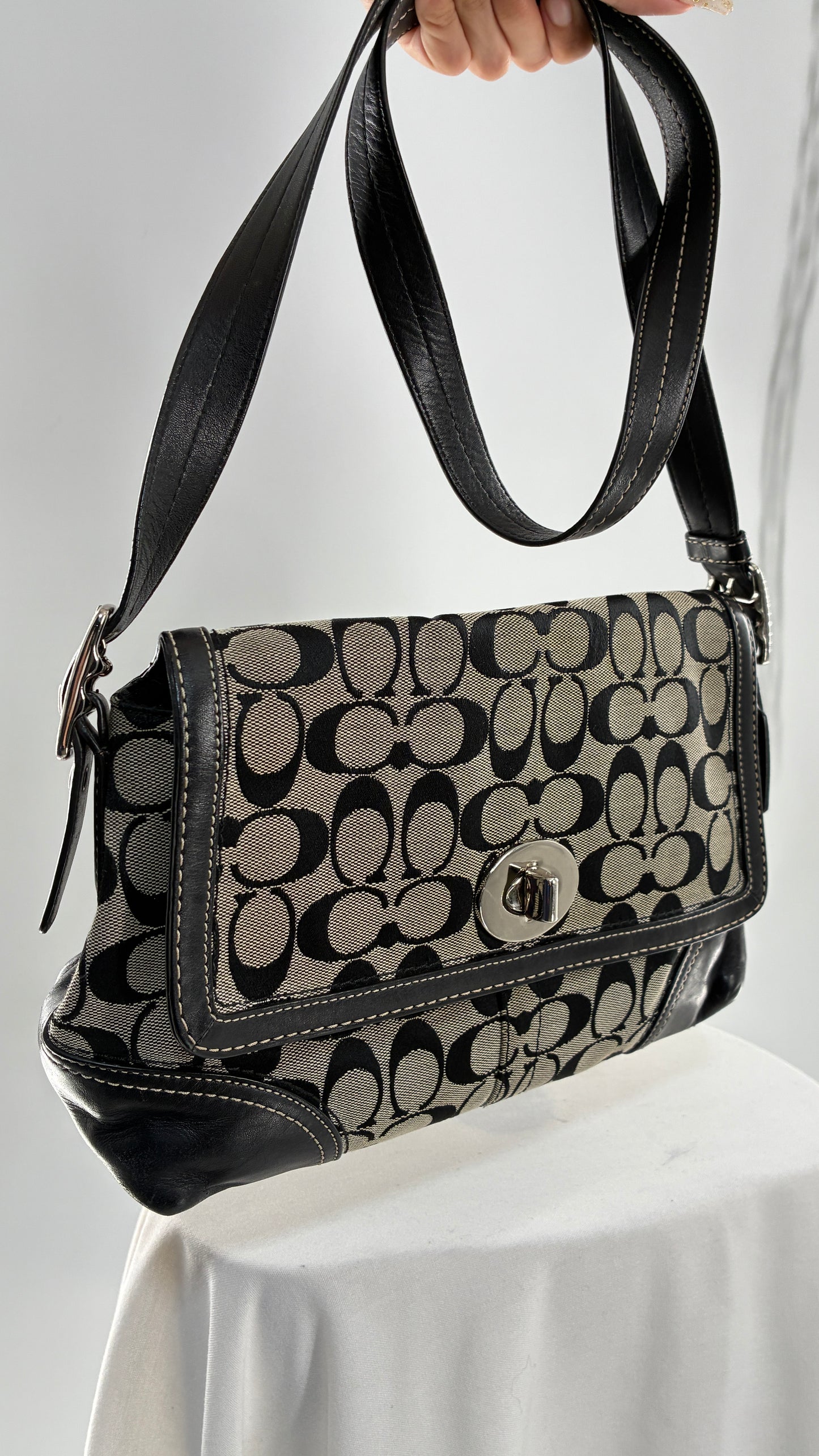 Vintage COACH Hampton Gray and Black Monogram Shoulder Bag