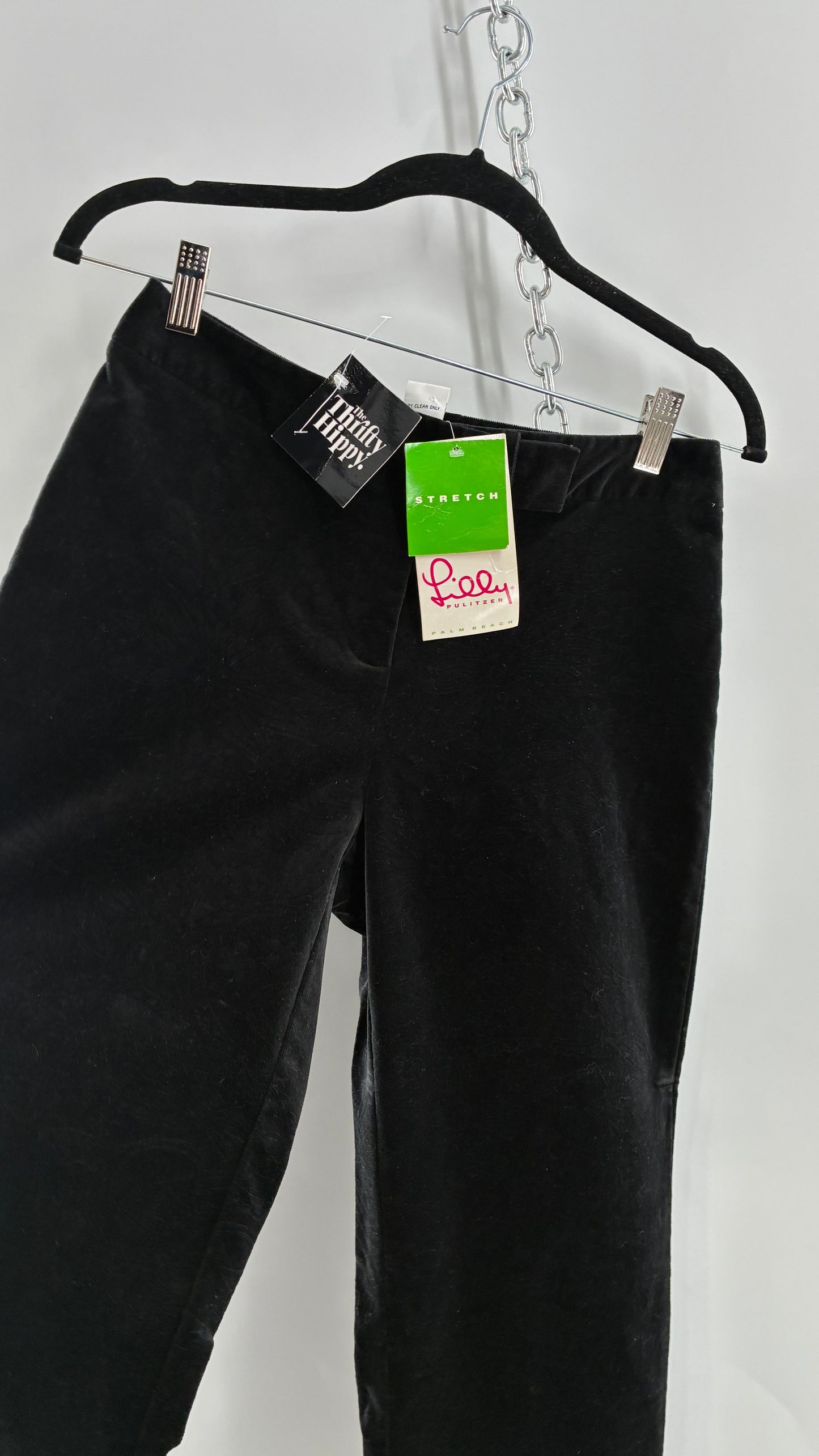 Deadstock Vintage 2000s Lilly Pulitzer Black Velvet Embossed Floral, Side Closure Pants (4)