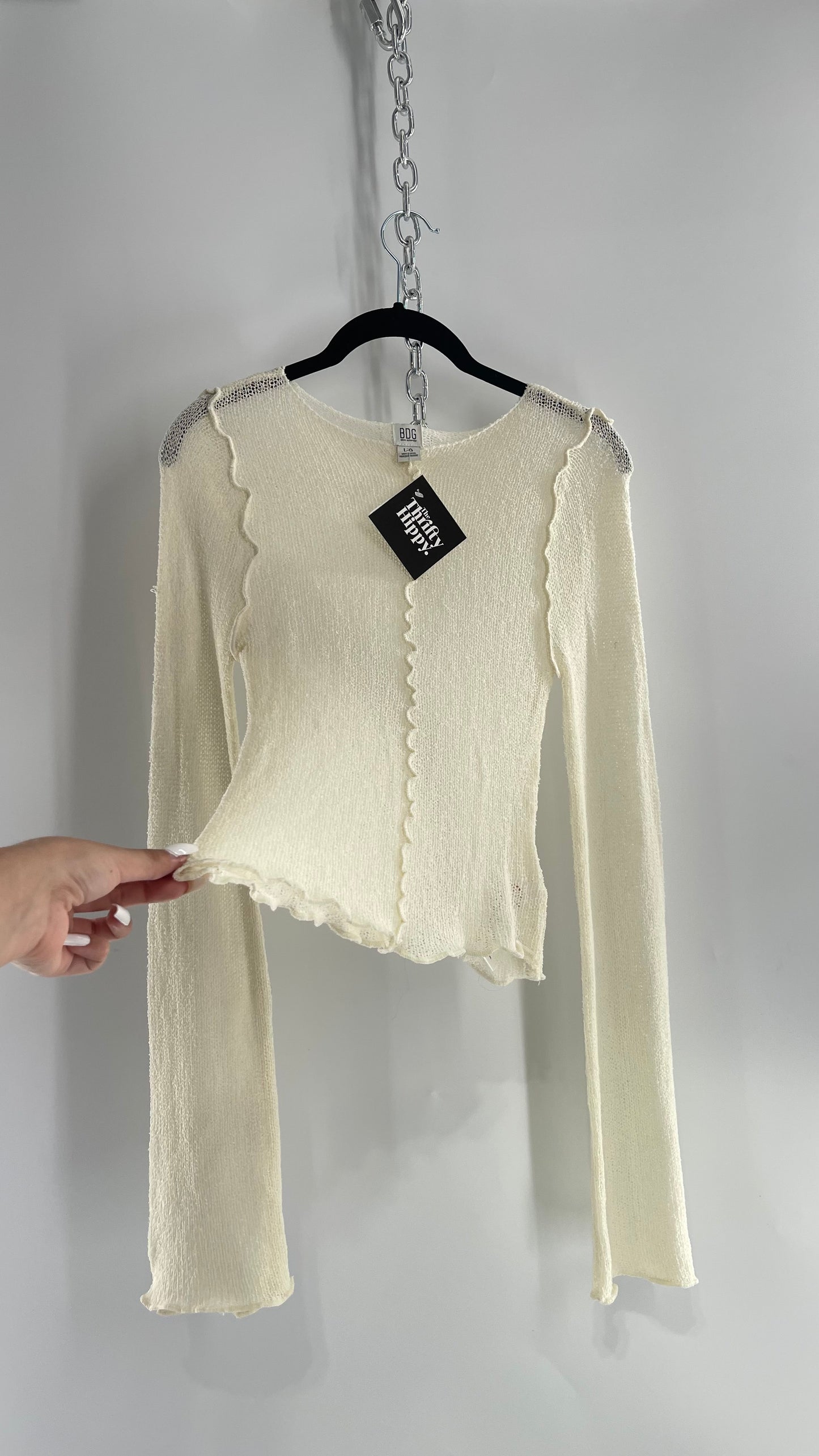 BDG Off White Open Knit Bell Sleeve with Exposed Seams (Large)