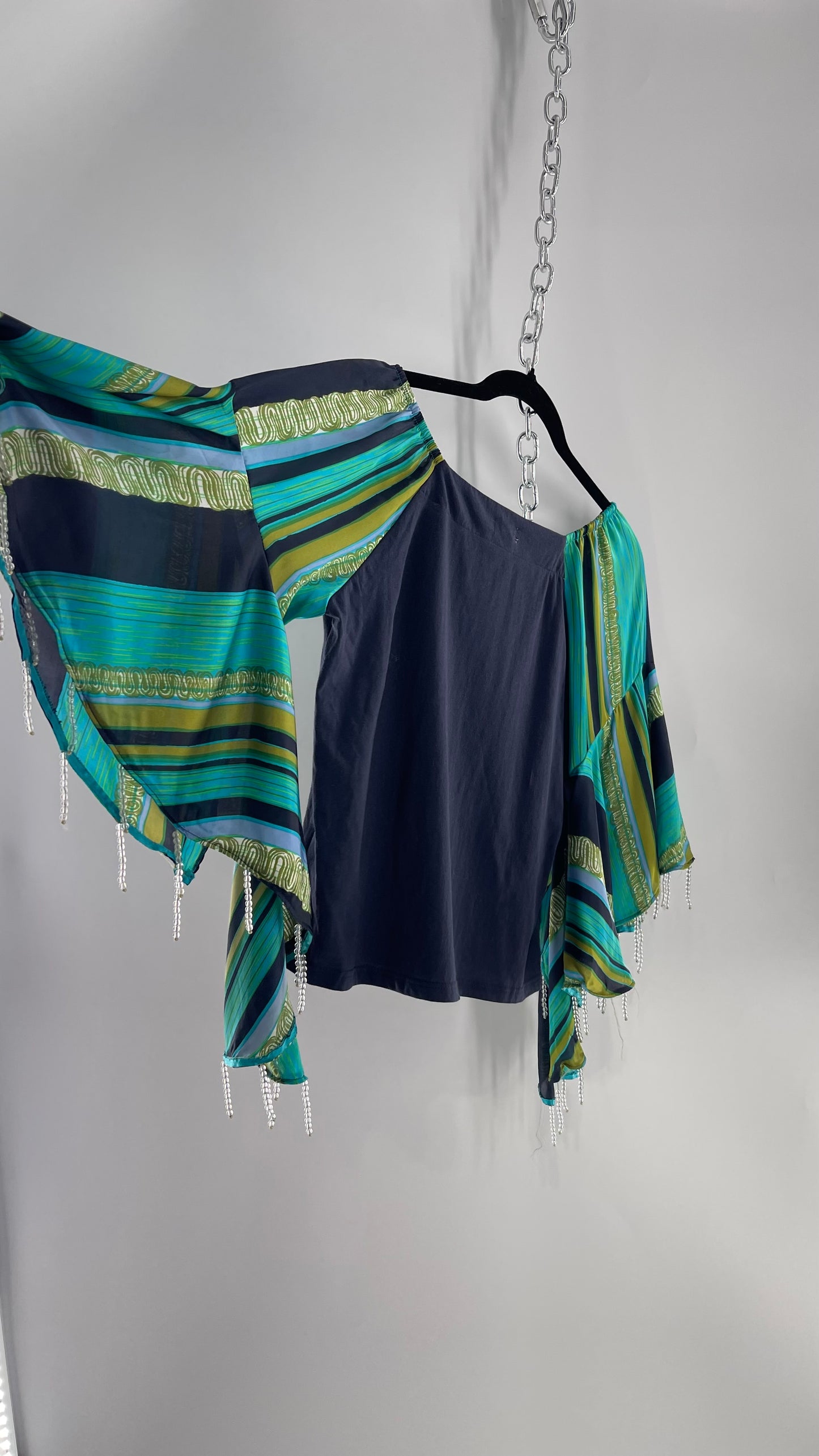 TINY Anthropologie Silky Scarf Sleeve Blouse with Beaded Hem (Small)