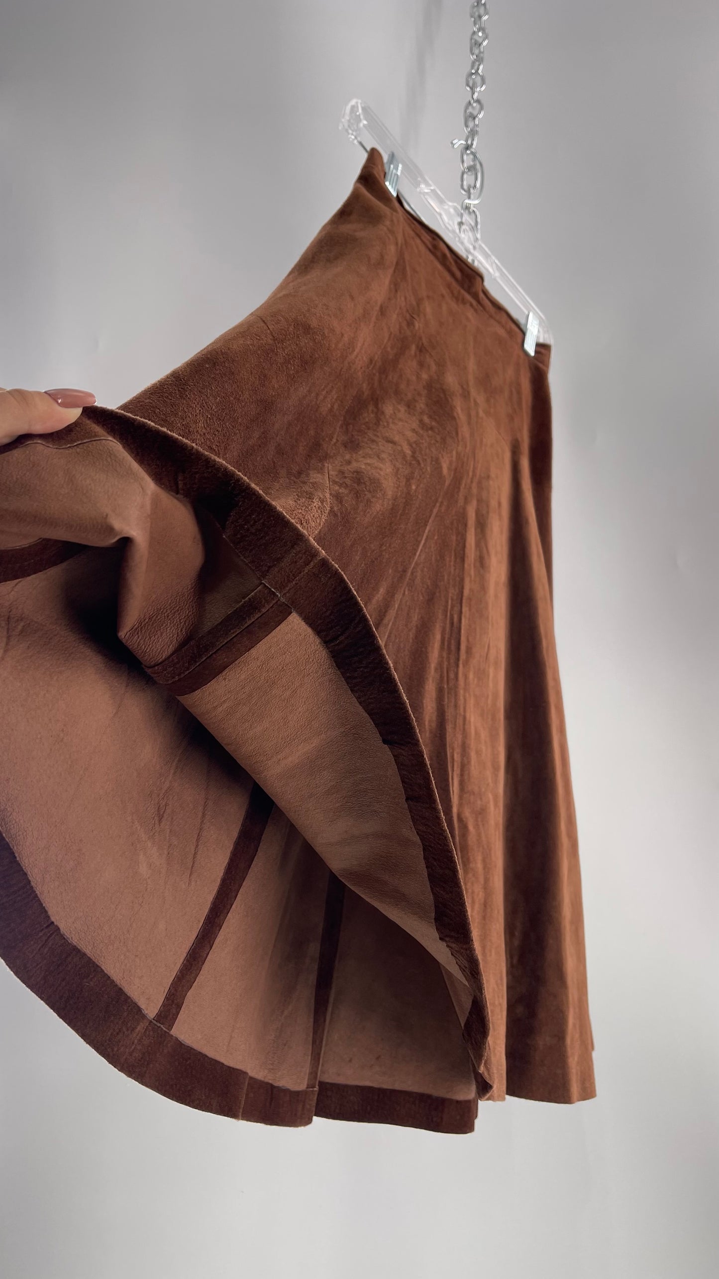 Vintage Imported Leather FIRENZE Santa Barbara Saks Fifth Avenue Brown Suede Leather Skirt (Medium)