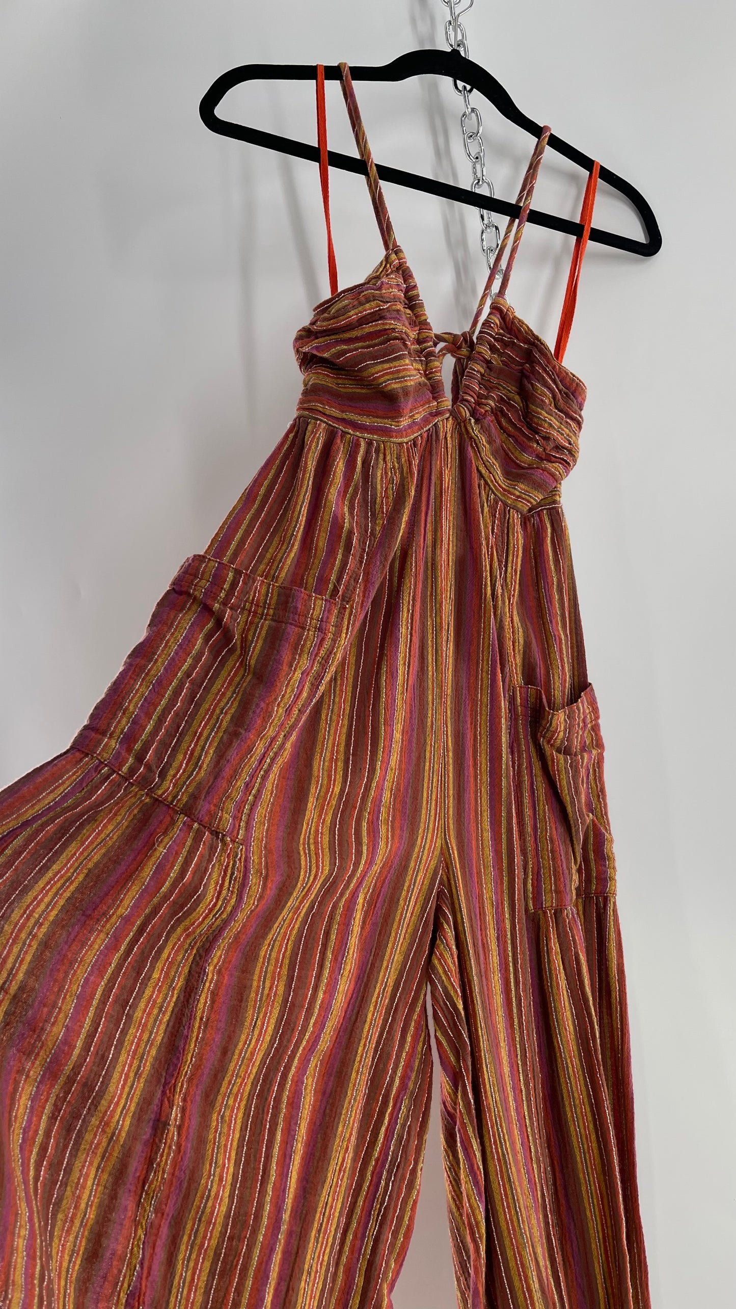 Free People Sundaze Striped Cotton Jumpsuit (XS)