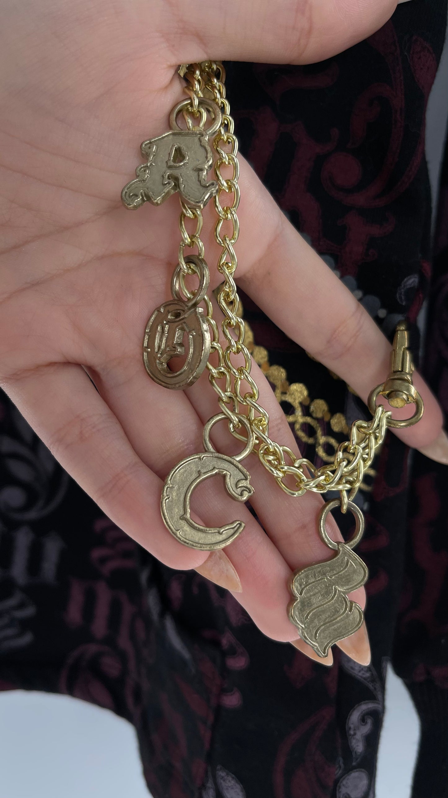 Vintage All Over Rocawear Logo Zip Up Hoodie with Gold Charm Chain and Silky Hood (XS/S)