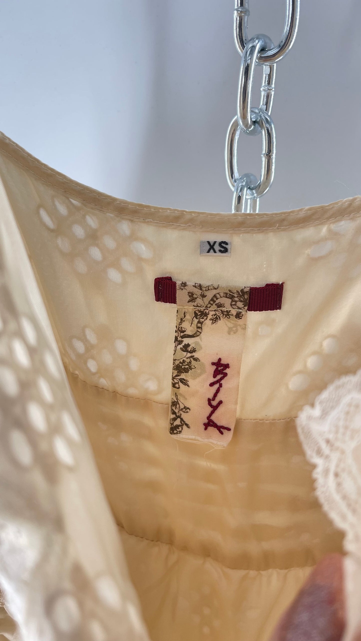 Vintage 100% Silk Off White Lace Mini Dress (XS)