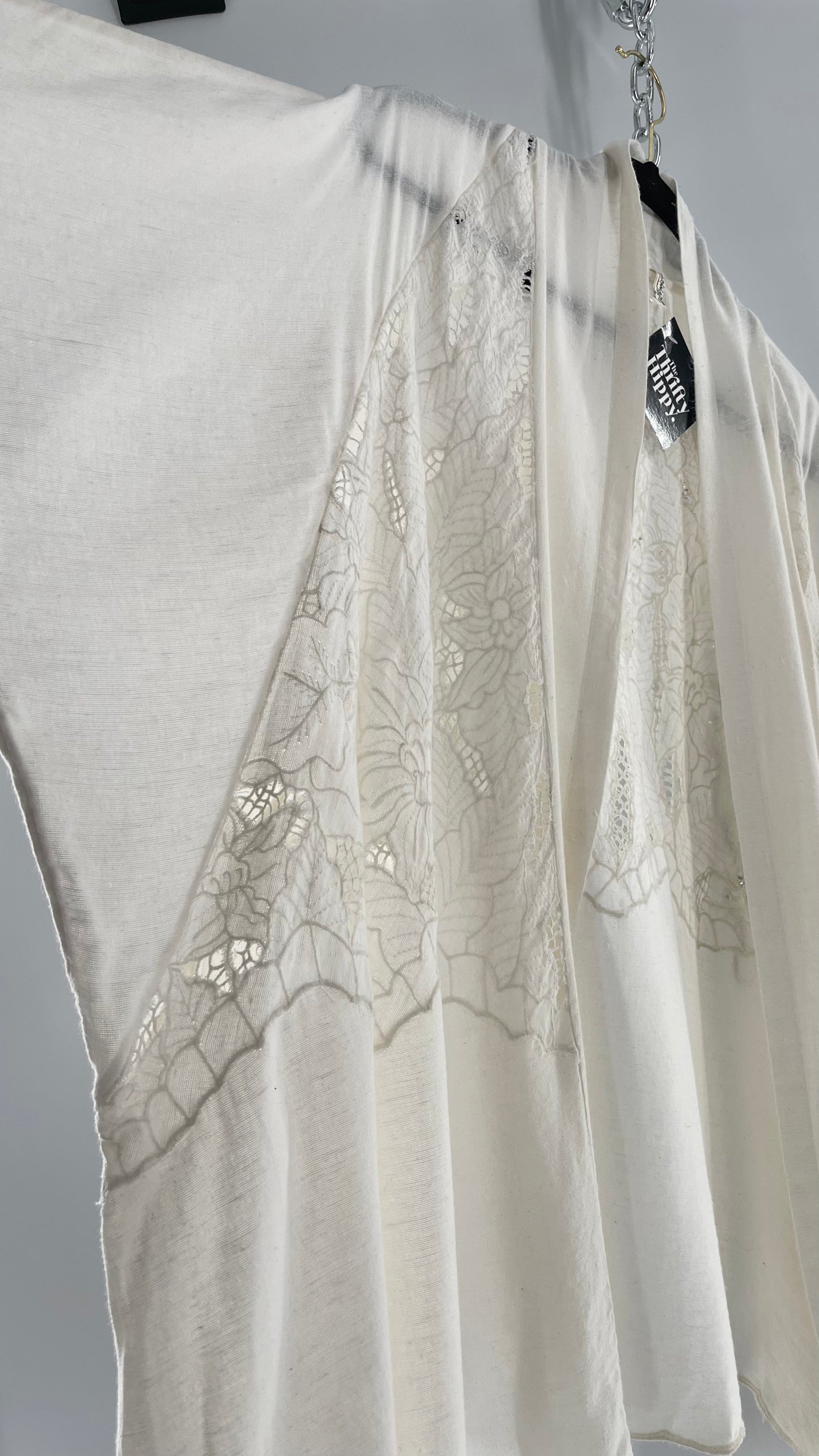 Intimately Free People Linen/Cotton White Cape with Embroidery Design (Medium)