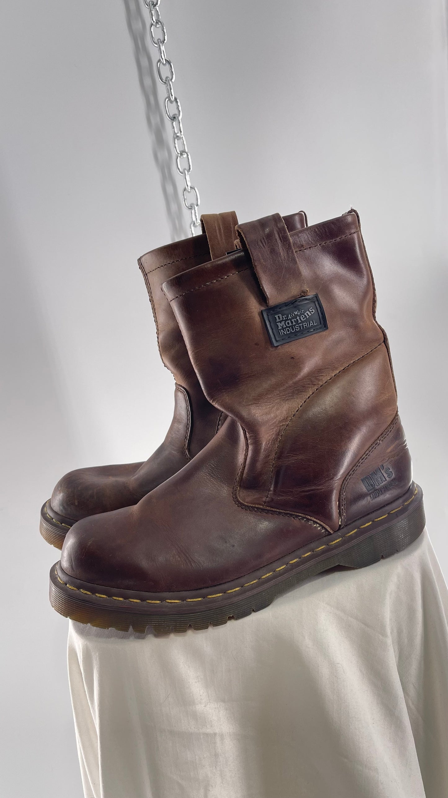 Vintage Brown Leather Industrial Dr. Martens Men’s Pull-On Boots (10)