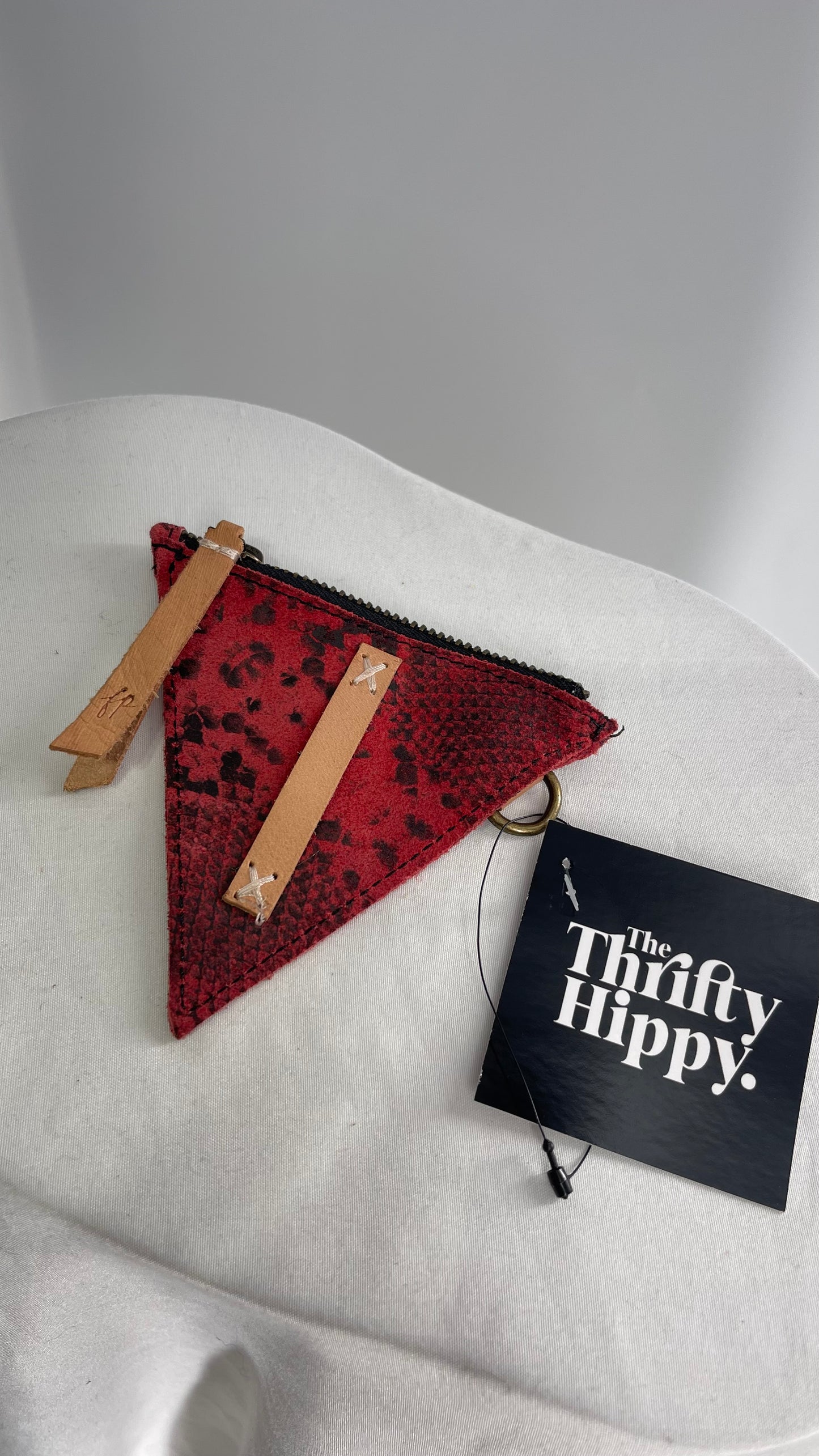 Free People Red Suede Leather Snake Patterned Triangle Belt Coin Pouch