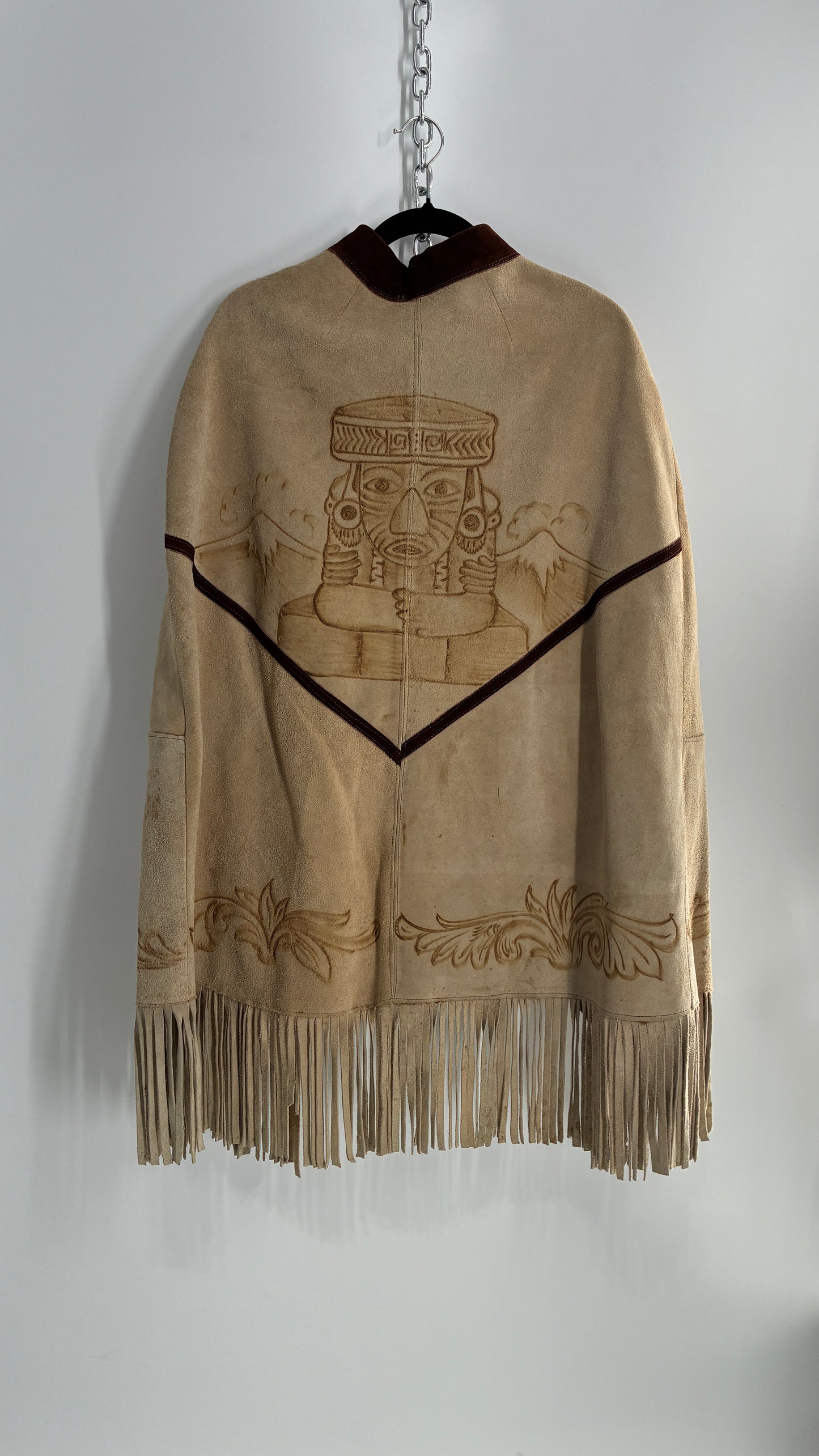 Vintage Animal Hide Engraved Poncho OverCoat (C)(One Size)