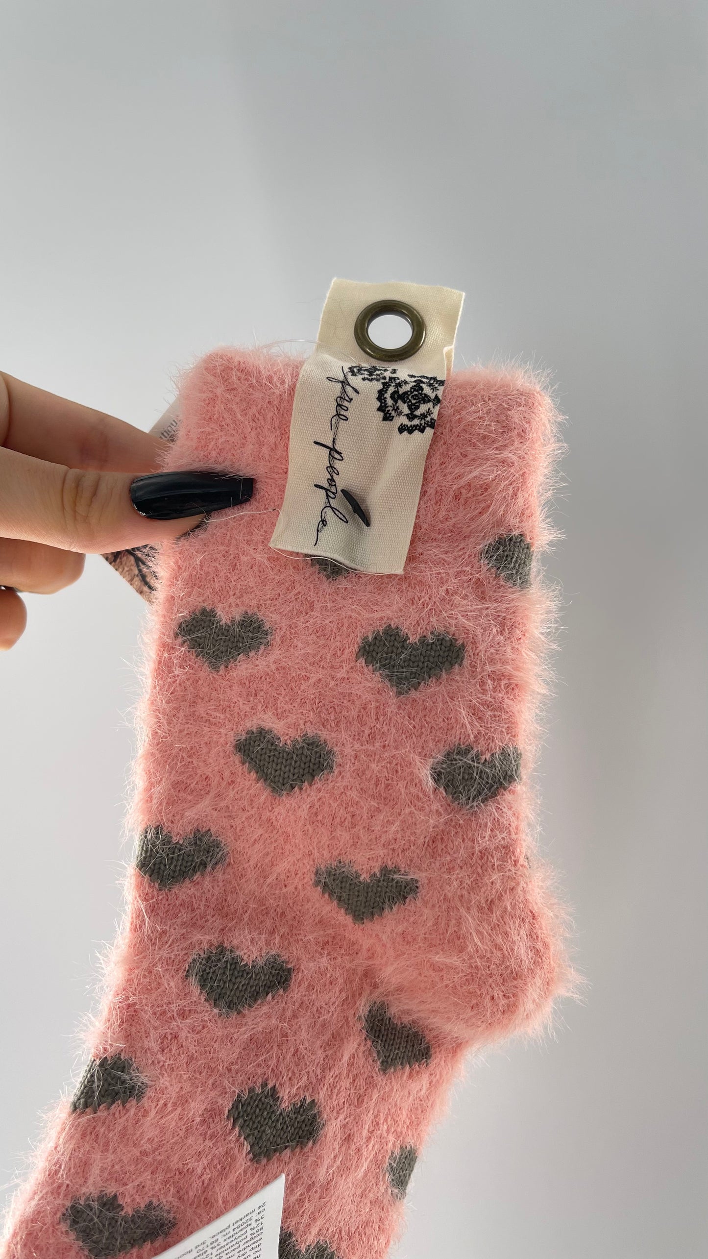 Free People Pink Fuzzy Heart Socks