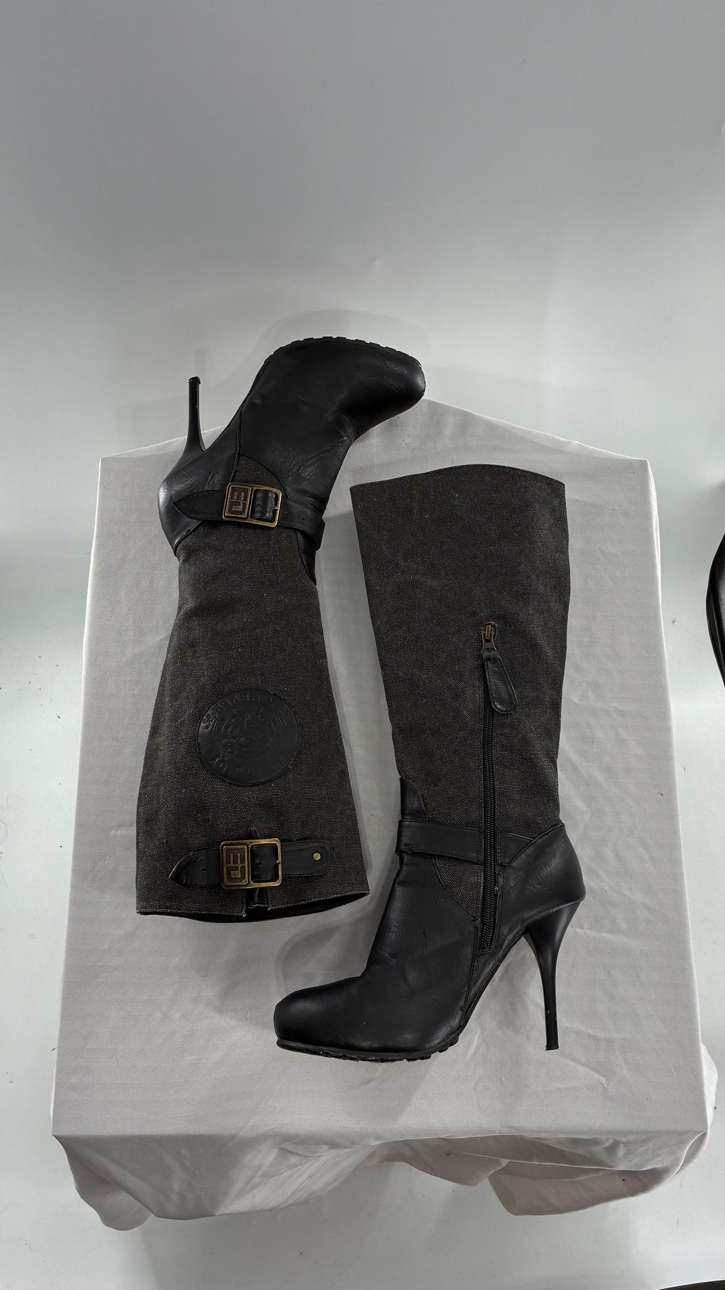 Vintage ED HARDY Stiletto Boots with Embossed Buckles and Badges (9)