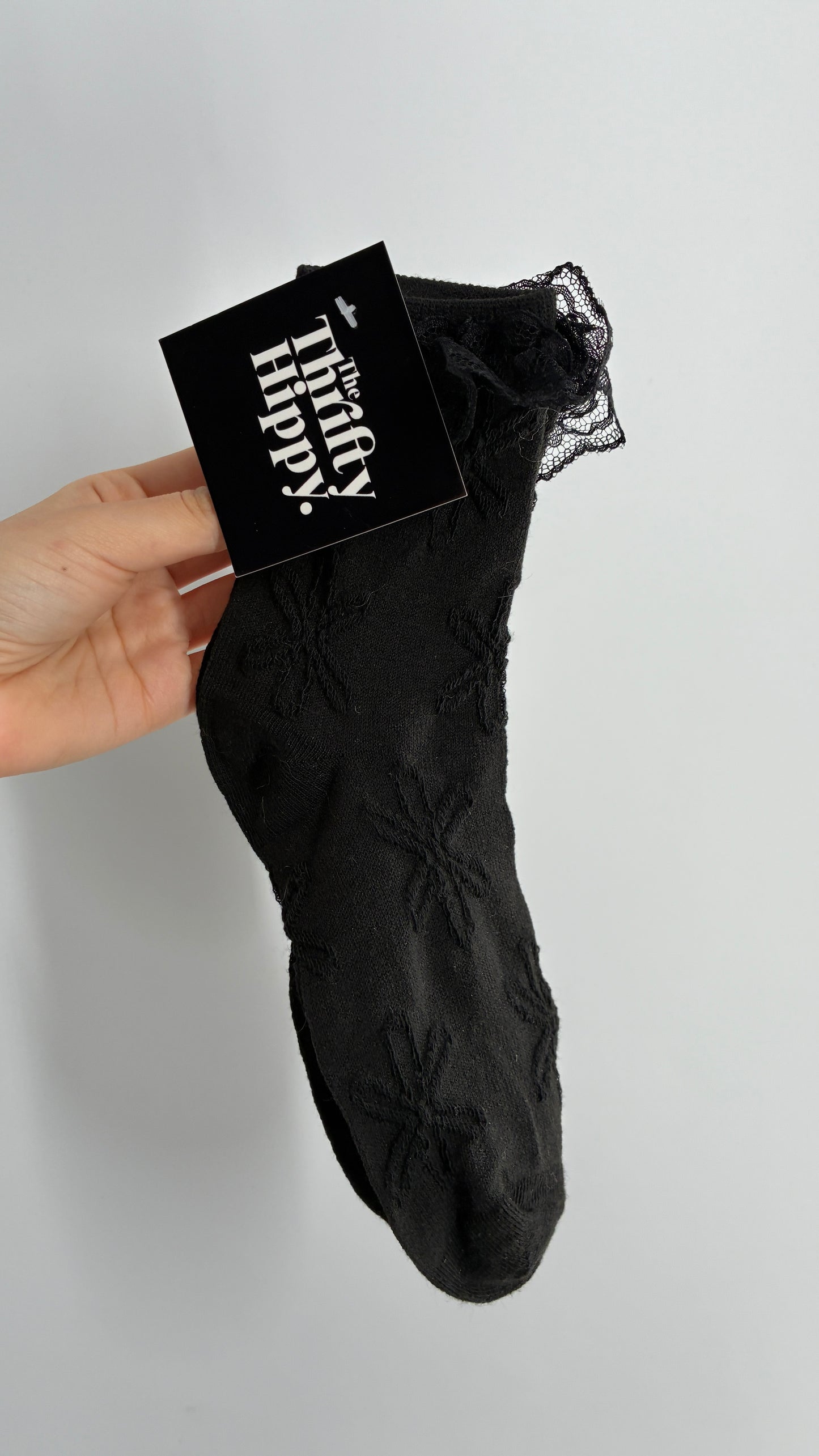 NWOT Black Floral Textured and Patterned Ruffle Cuff Sock