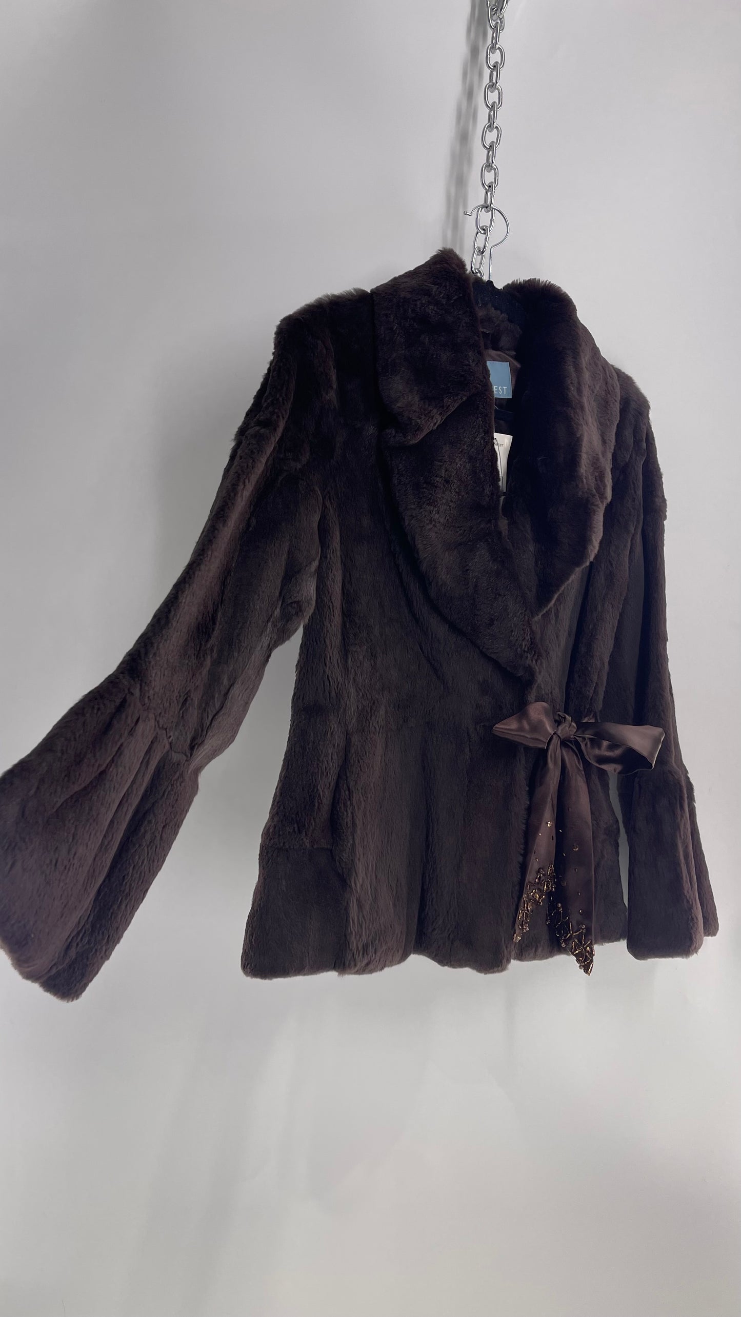 Deadstock Vintage Brown Fur Jacket with Lapels and Bell Sleeves (Small)
