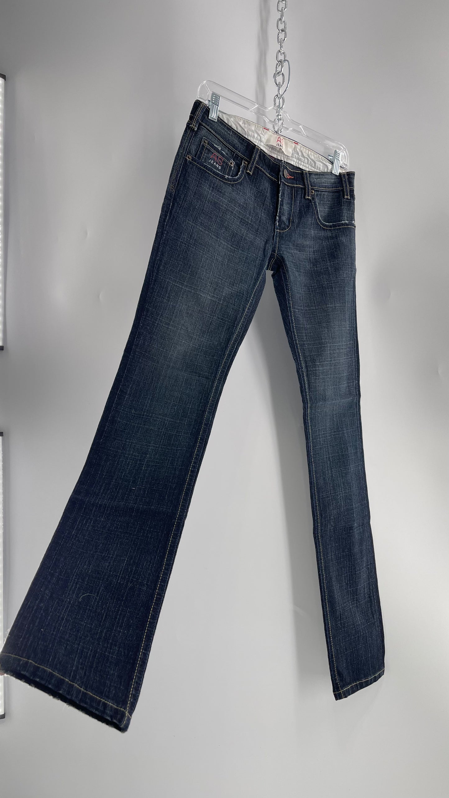 Vintage Smart AS JEANS Dark Wash with Grain and Embroidered/Embellished Kiss Rock Logo (28)