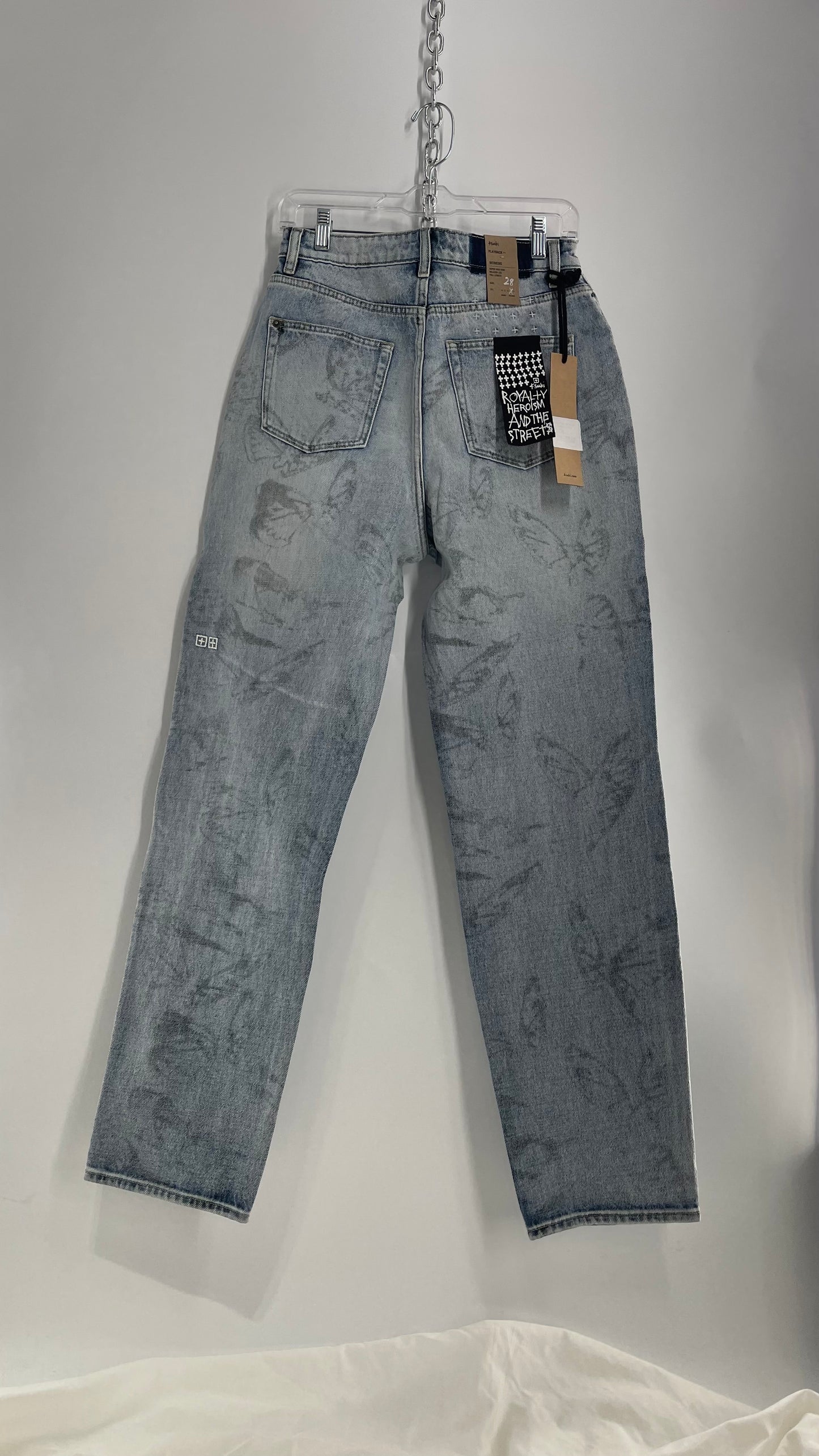 KSUBI Light Wash Butterfly Graphic Jeans with Tags Attached (28)