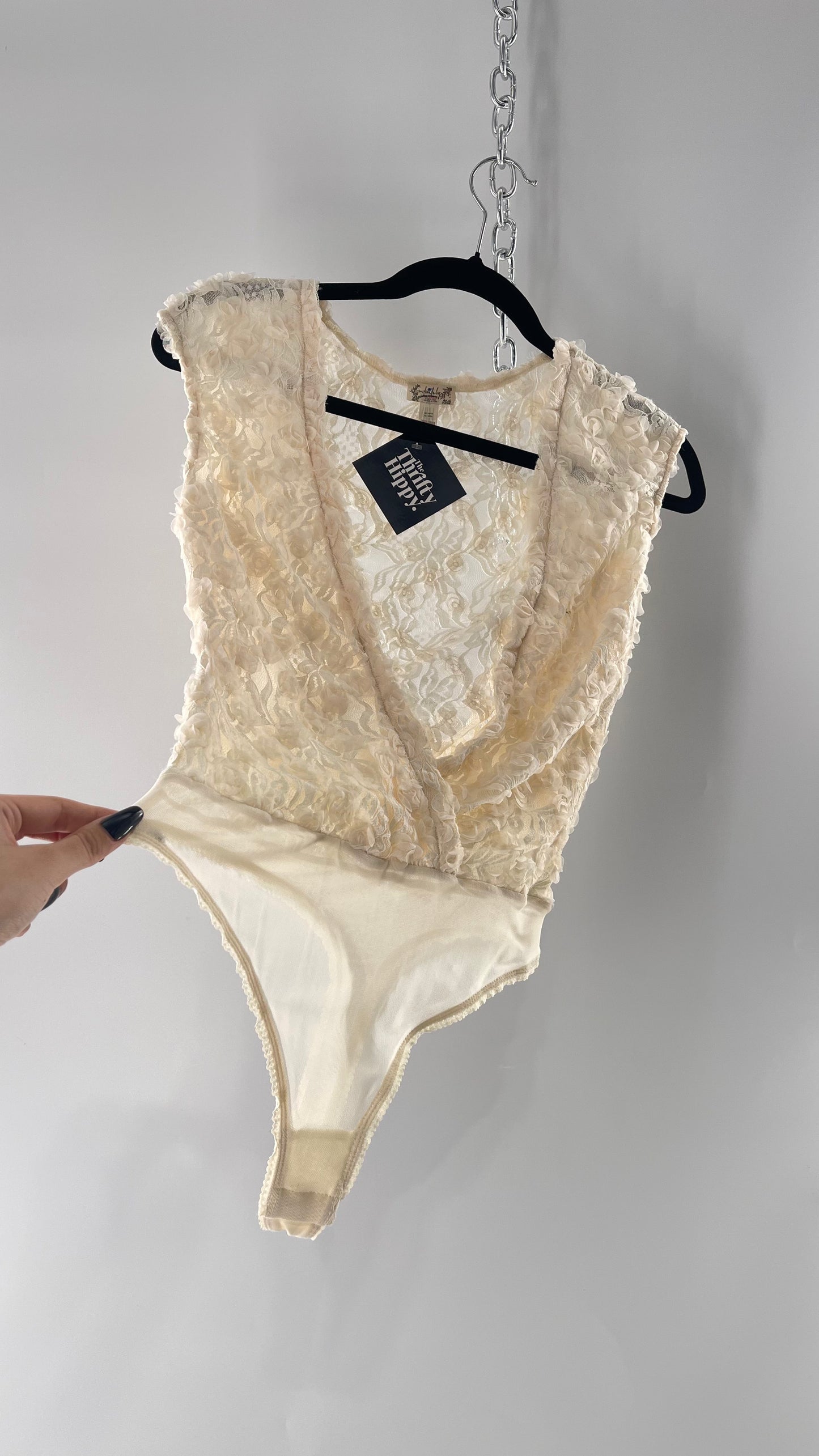 Intimately Free People White Shirt Sleeve Rosette Bodysuit (Small)