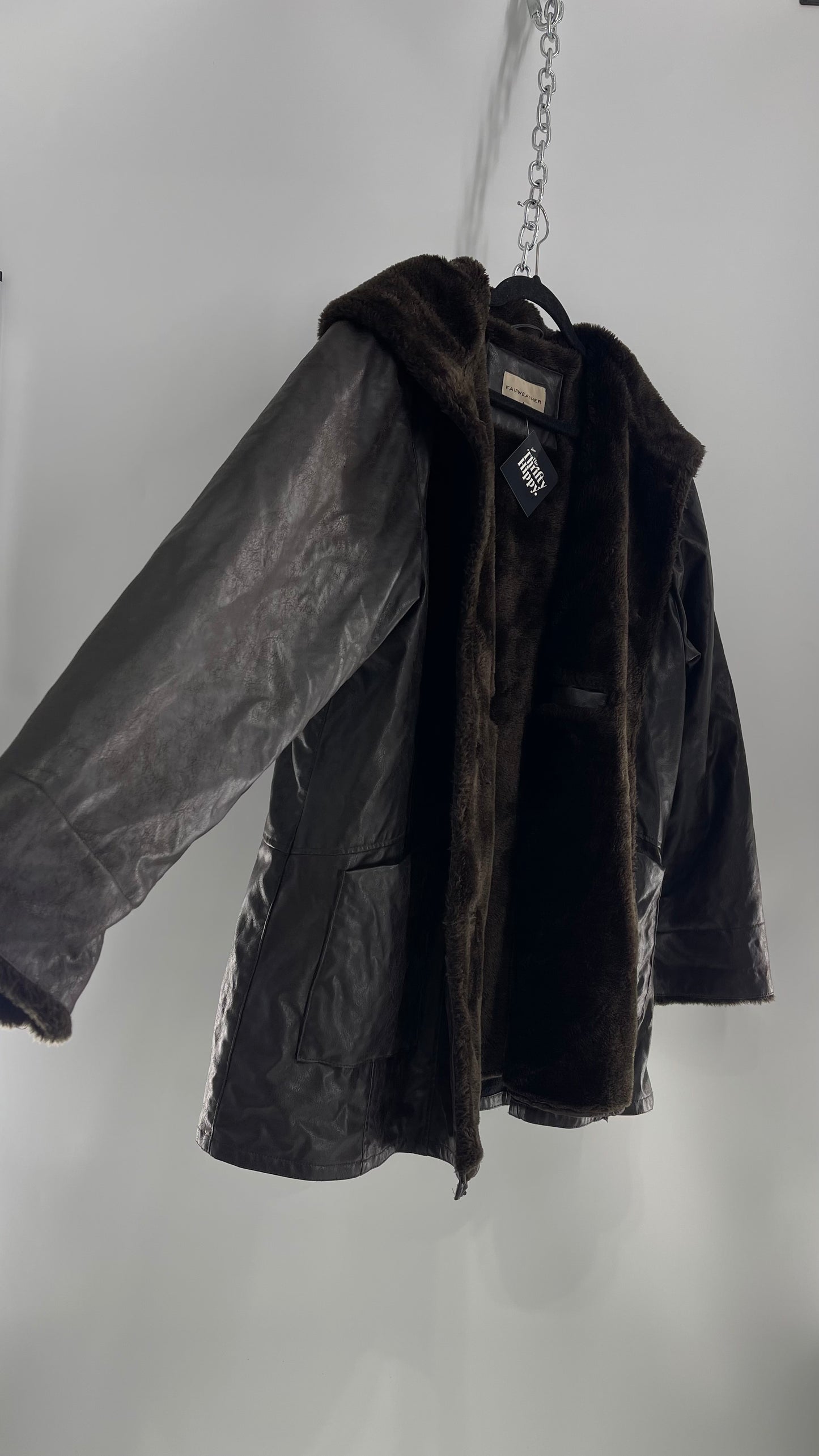 Vintage Vegan Leather FAIRWEATHER Faux Fur Lined Jacket (Large)