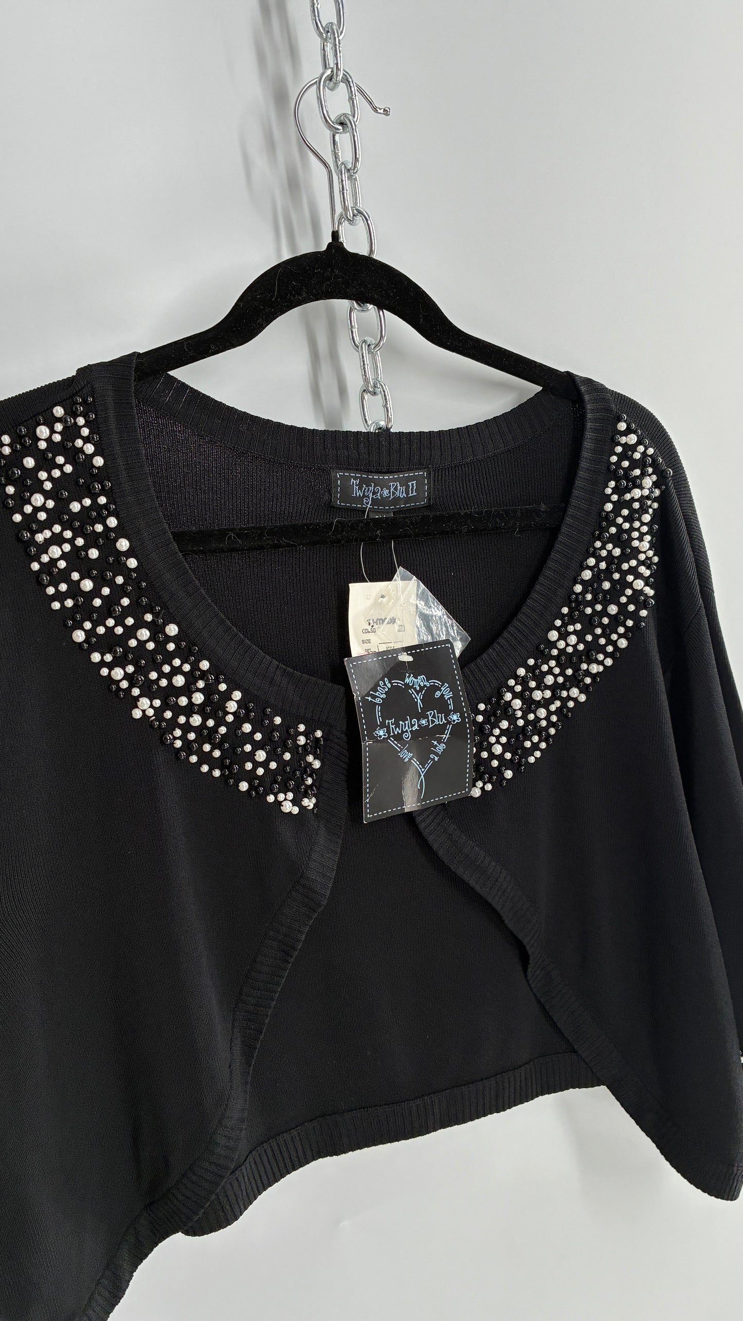 Deadstock Vintage Black Shrug with Beaded, Pearl Details and Tags Attached (3X)