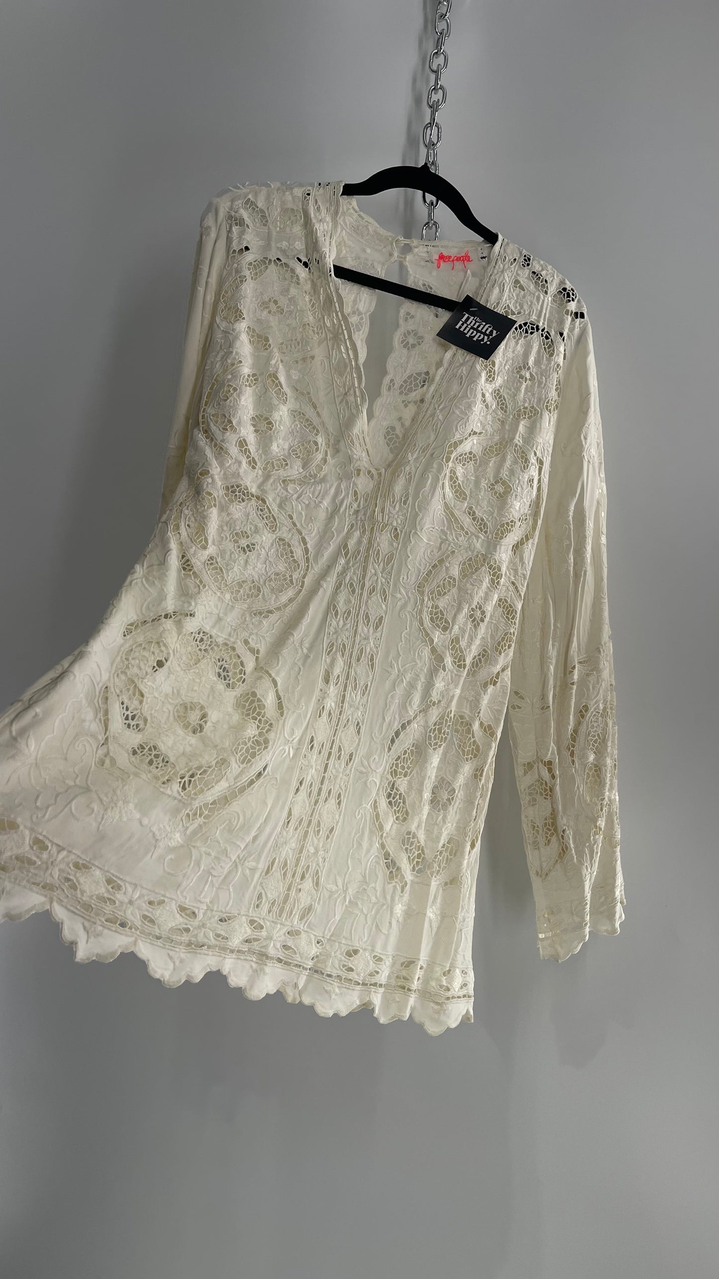 Free People Cream Lace Mini Dress (Small)