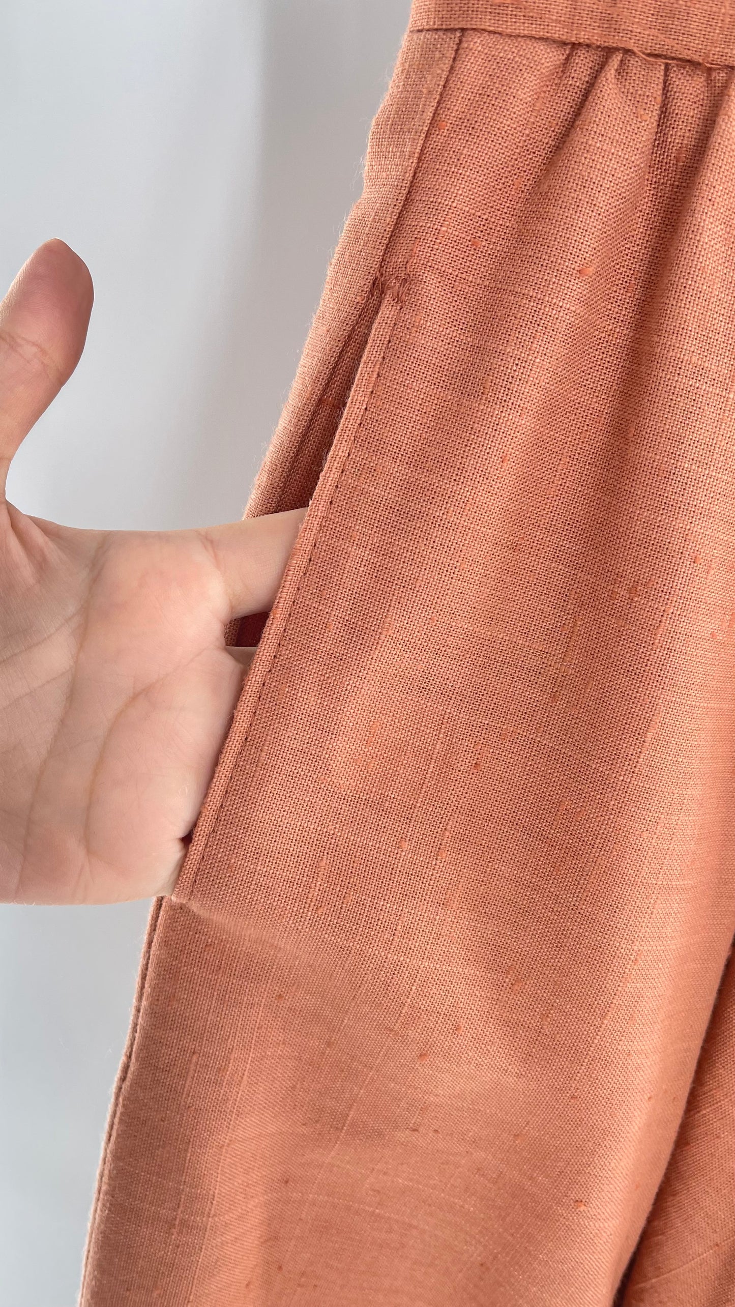 Vintage David N Linen Look Apricot Pink/Orange Circle Skirt with Pockets (9/10)