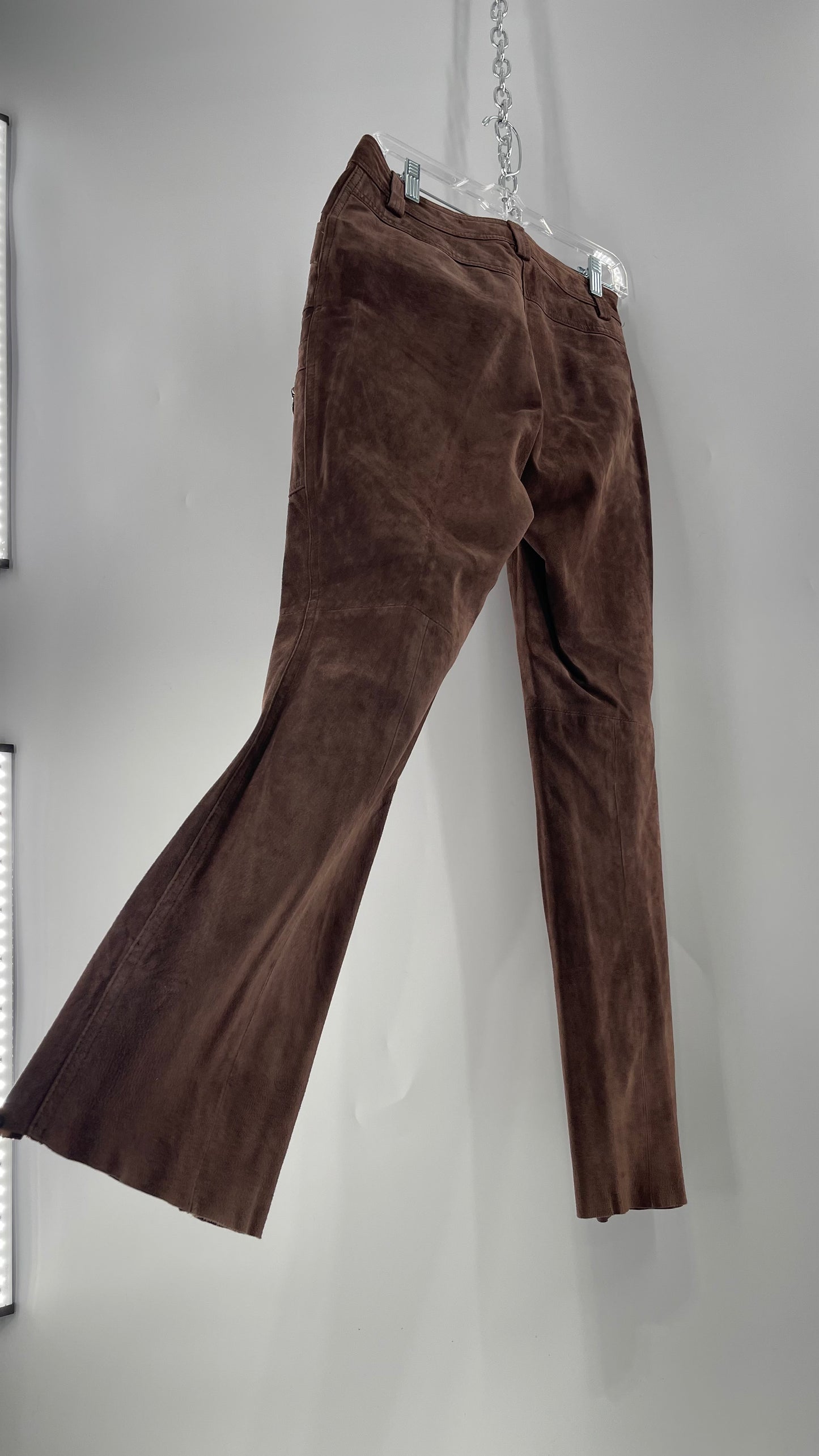 Vintage Context Petit Brown Suede Straight Leg Cargos with Pockets and Bronze Zippers (8P)