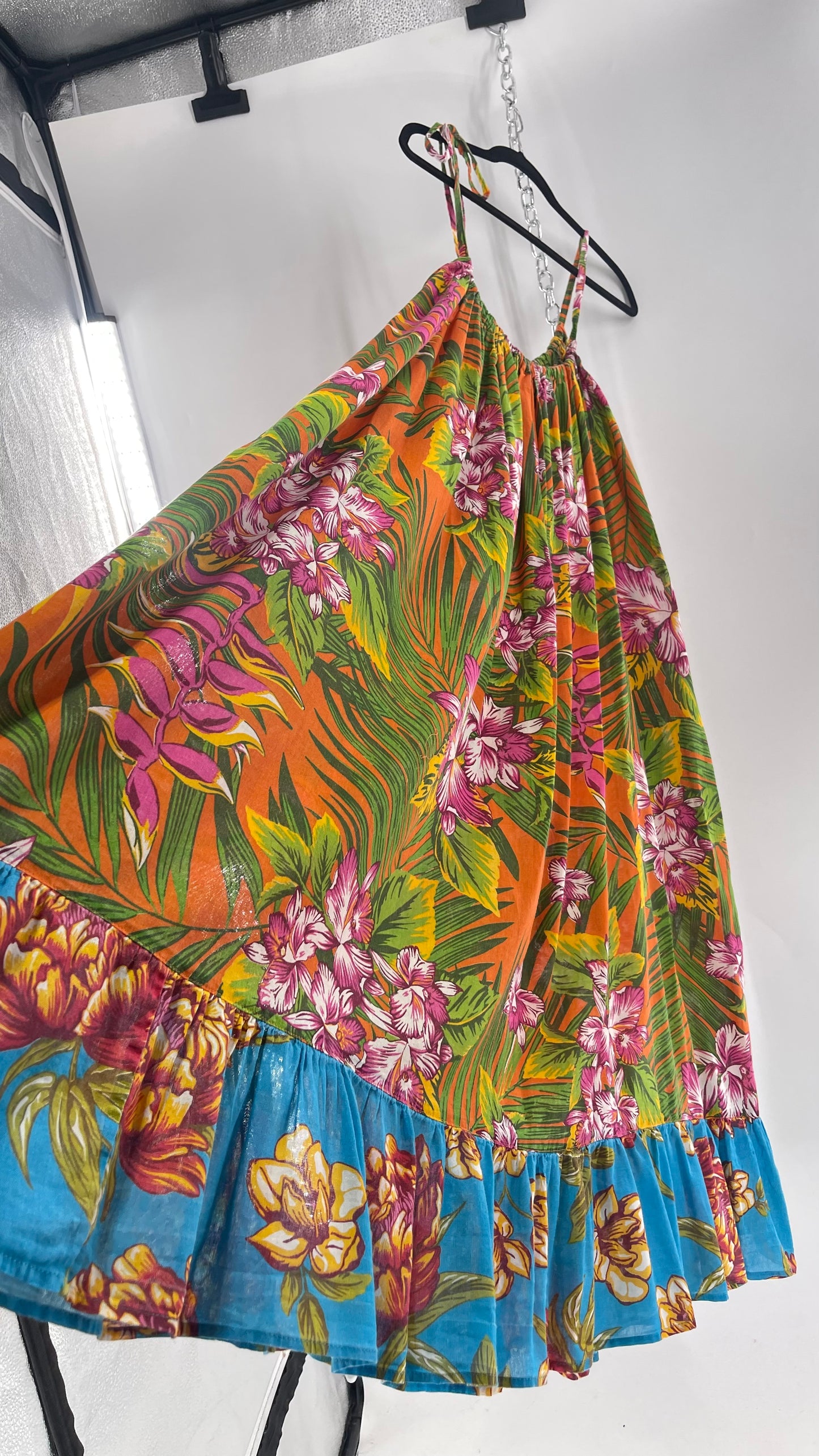 Handemade Brazilian Color Blocked Orange/Blue Floral Maxi (One Size)