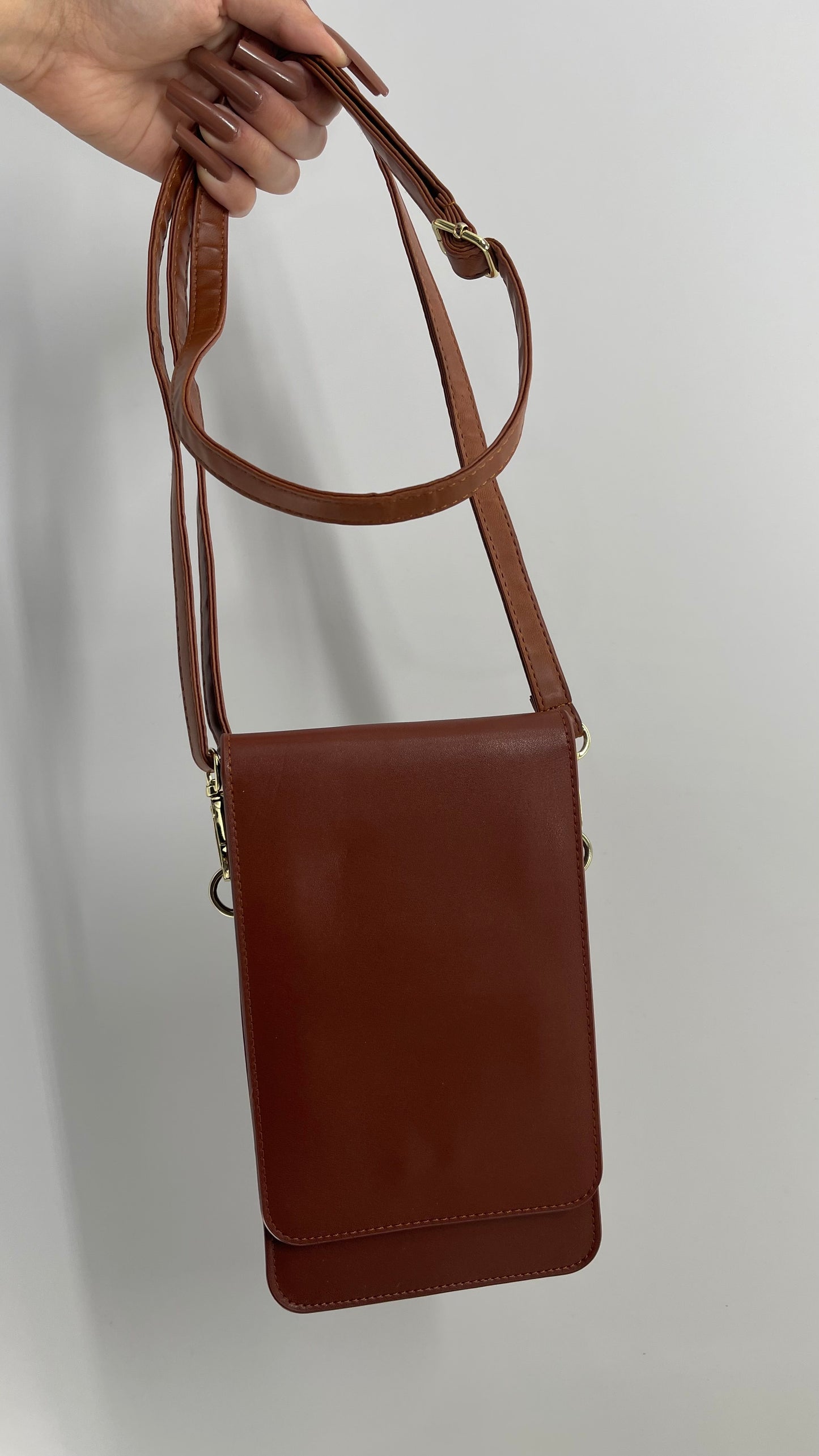 Free People Leather Brown Phone Purse with Card Slits and ID Section