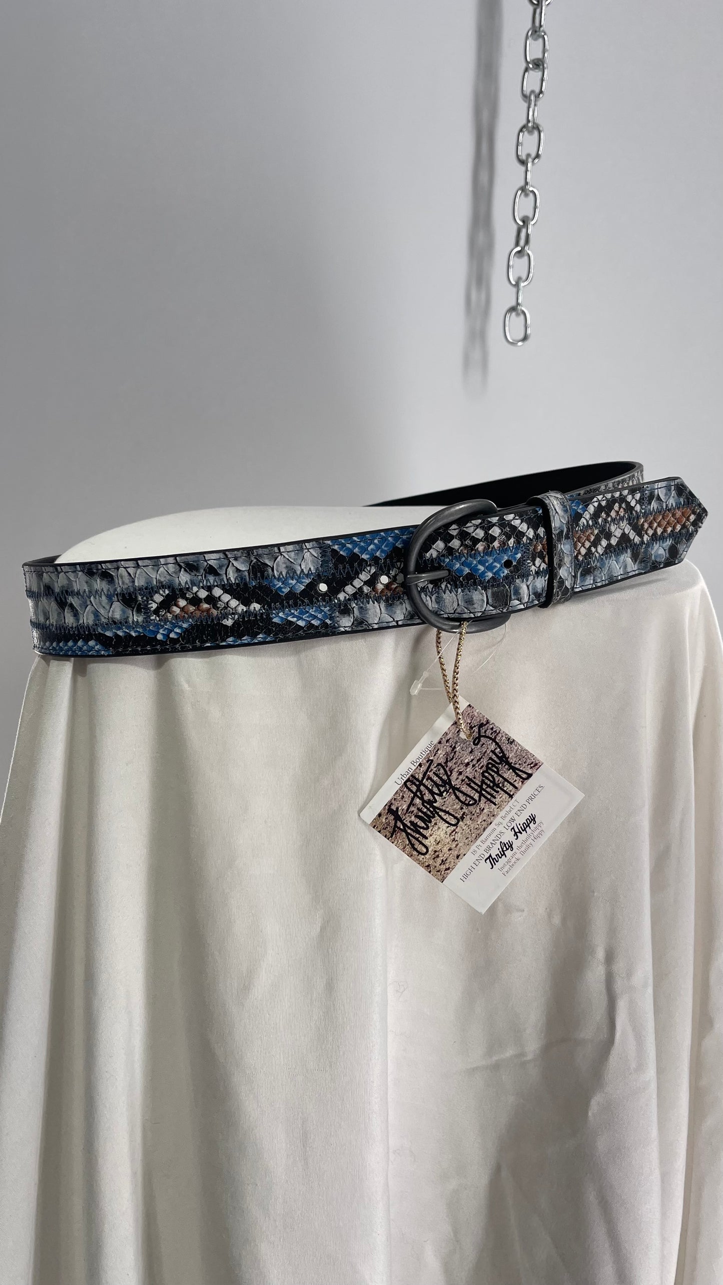 Free People Snake Pattern Blue Patchwork Belt (S/M)