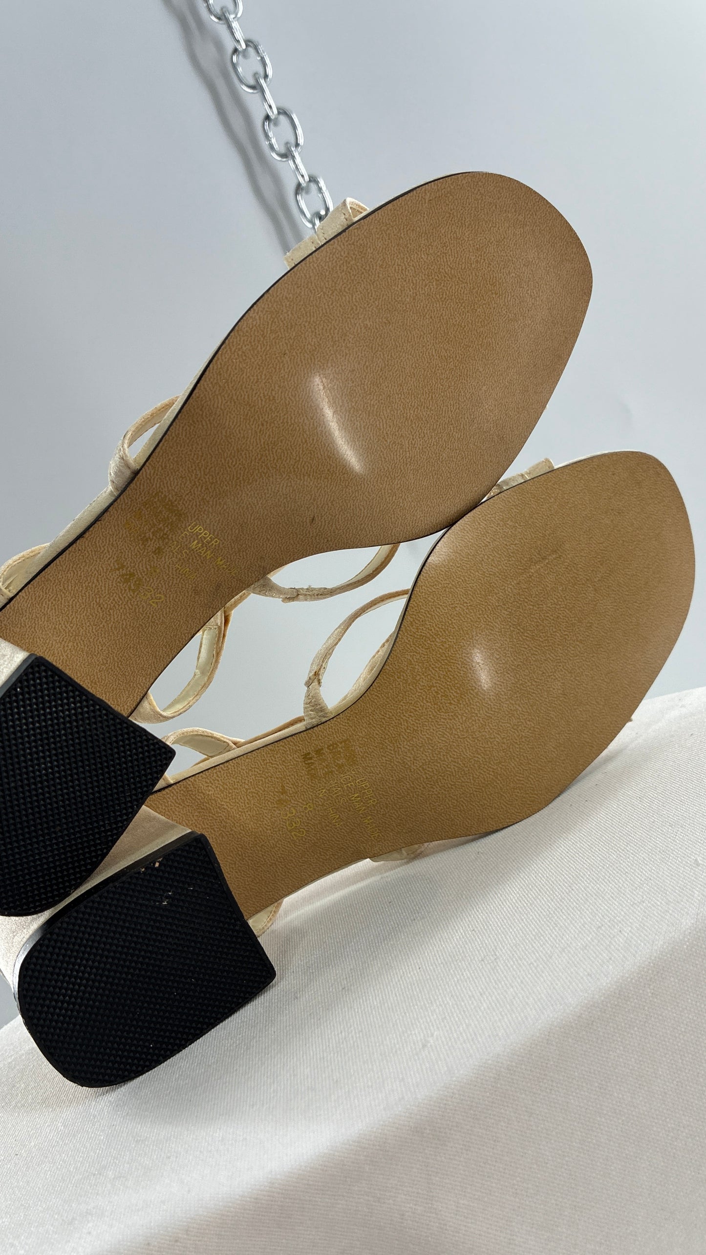 Vintage UNLISTED 1990s Strappy Ivory Block Kitten Heel Sandal (8)