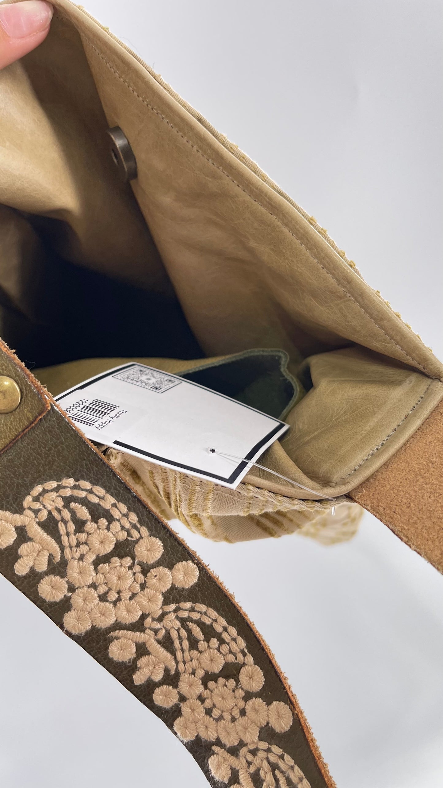 Tote with Embroidered Gold Exterior, Embroidered Leather Strap and Leather Interior - Shown Reversed