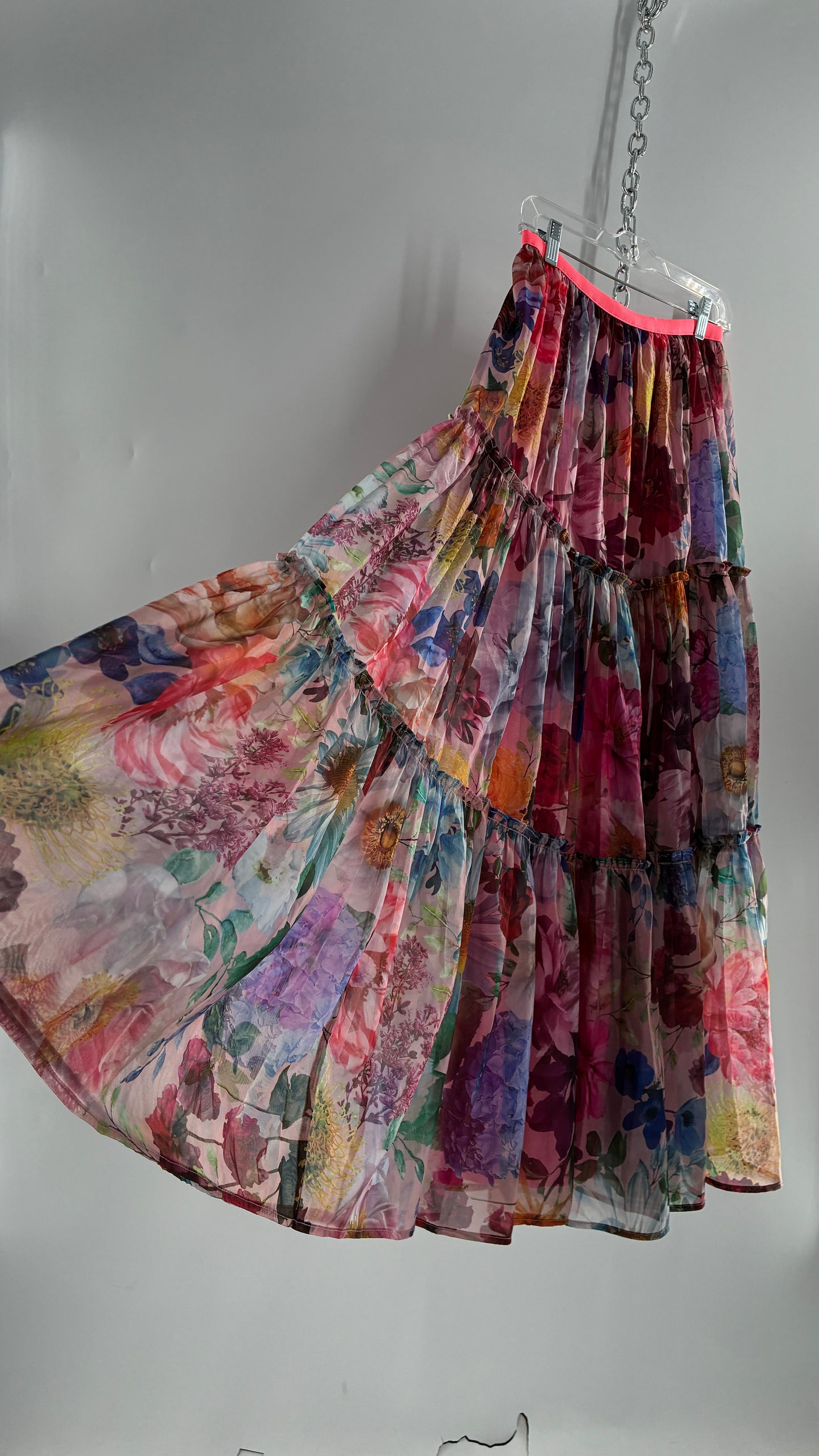 Handmade Floral Overlay Tiered Voluminous Skirt (Medium)