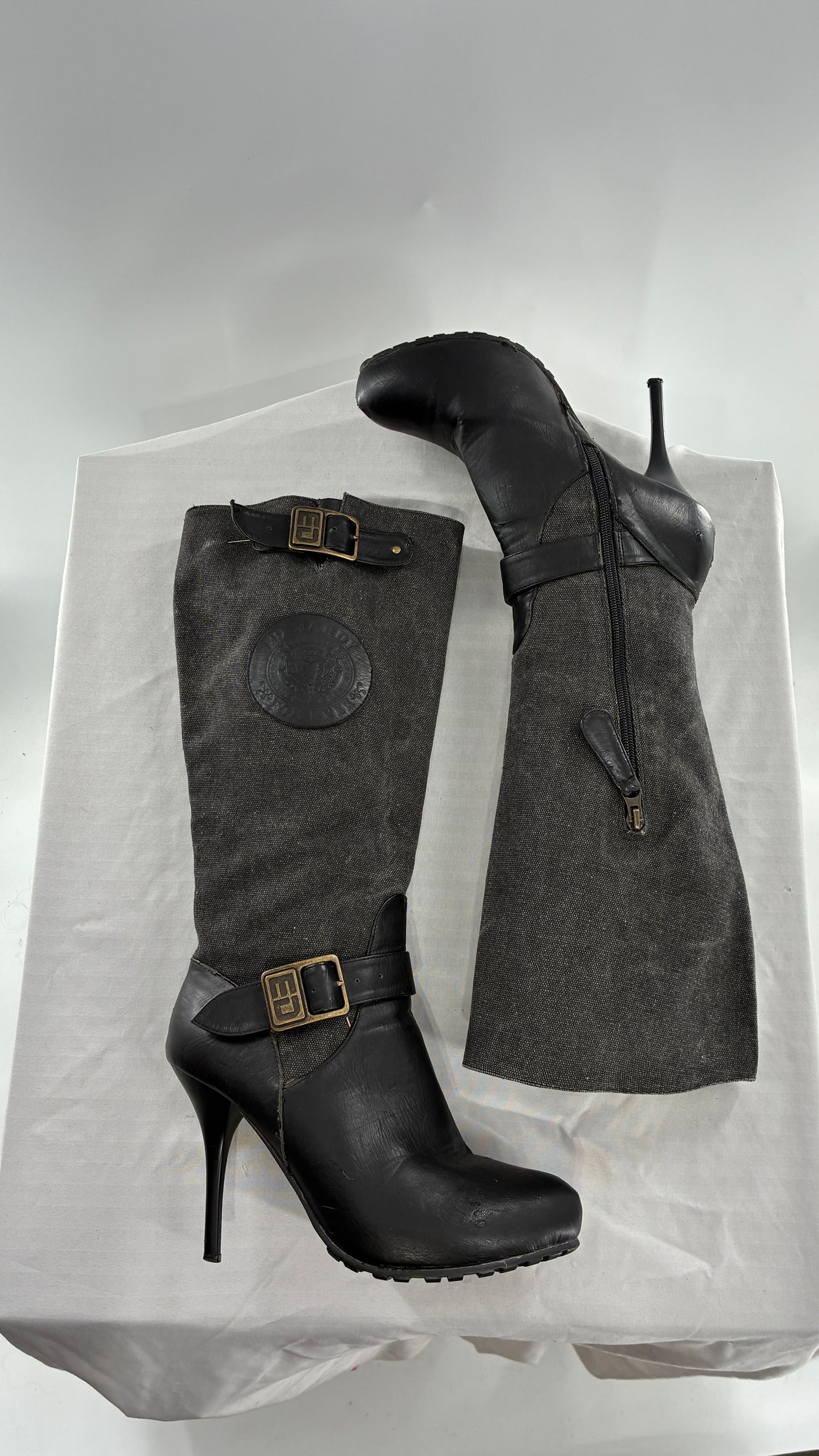 Vintage ED HARDY Stiletto Boots with Embossed Buckles and Badges (9)