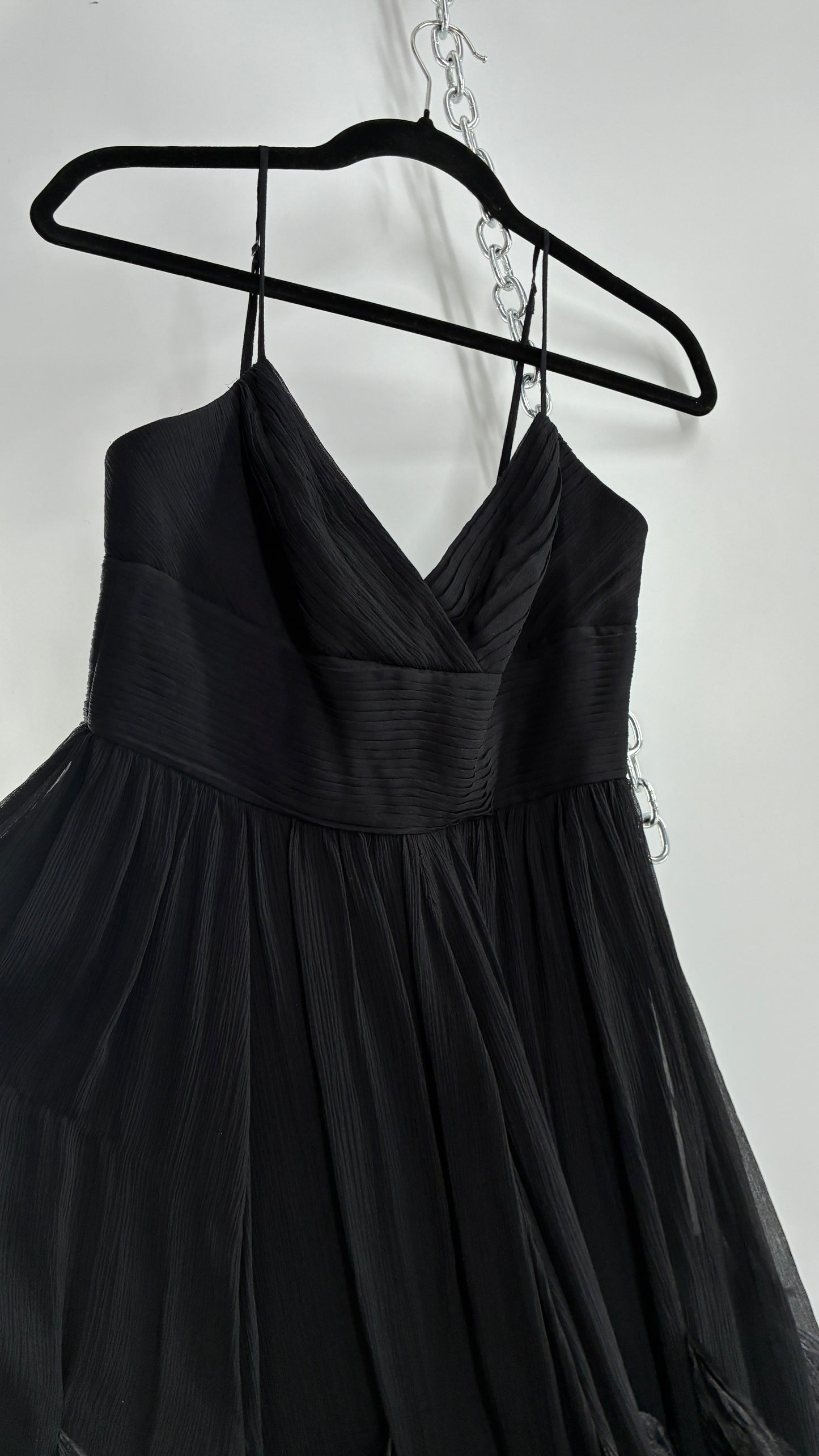 Vintage BCBGMAXAZRIA Crimped Black Dress with Ostrich Feather Details (6)