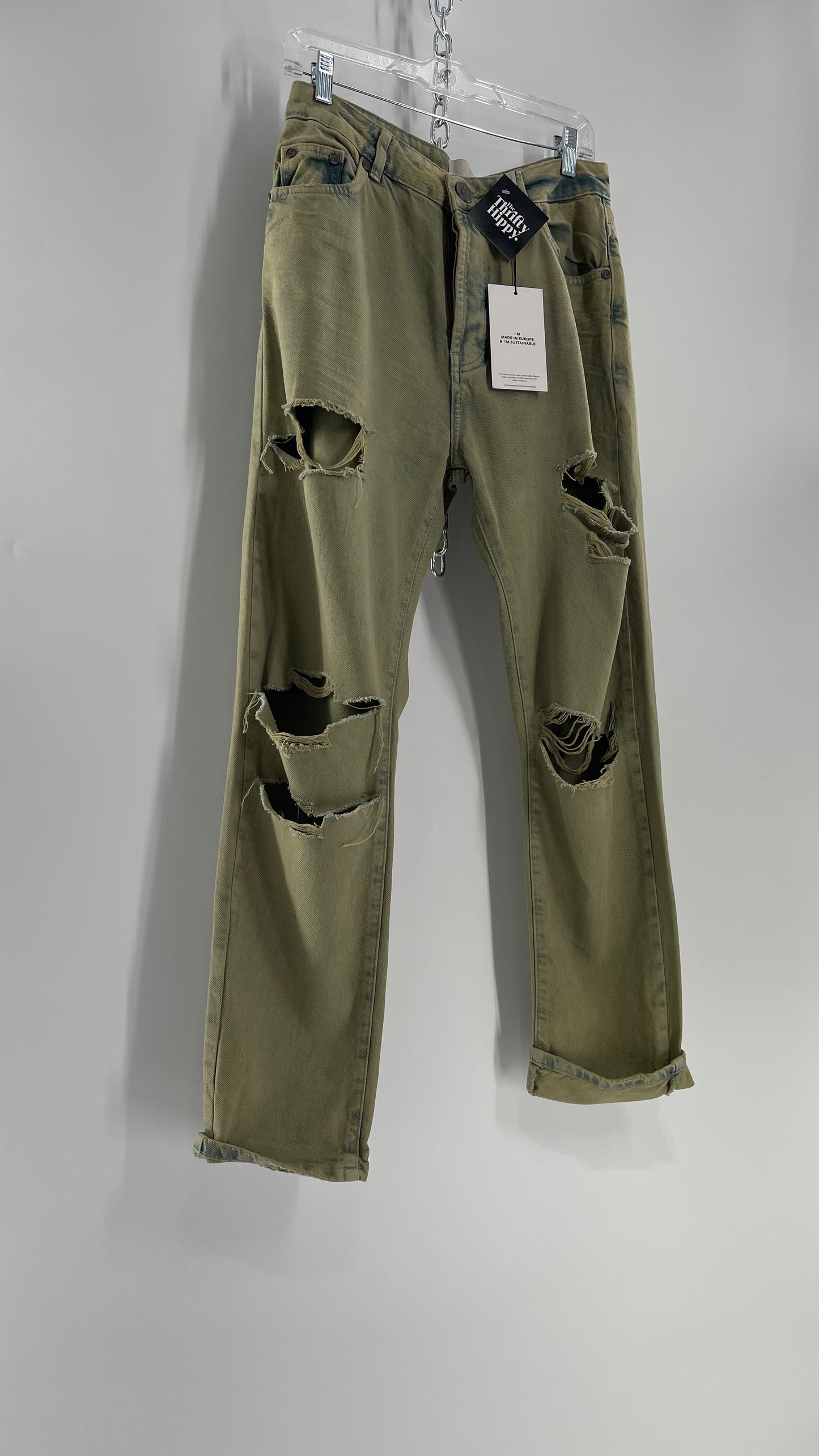 One Teaspoon Distressed Baggy/Bandit Relaxed Jean with Green Hue/Wash (Khaki Haze) (25)