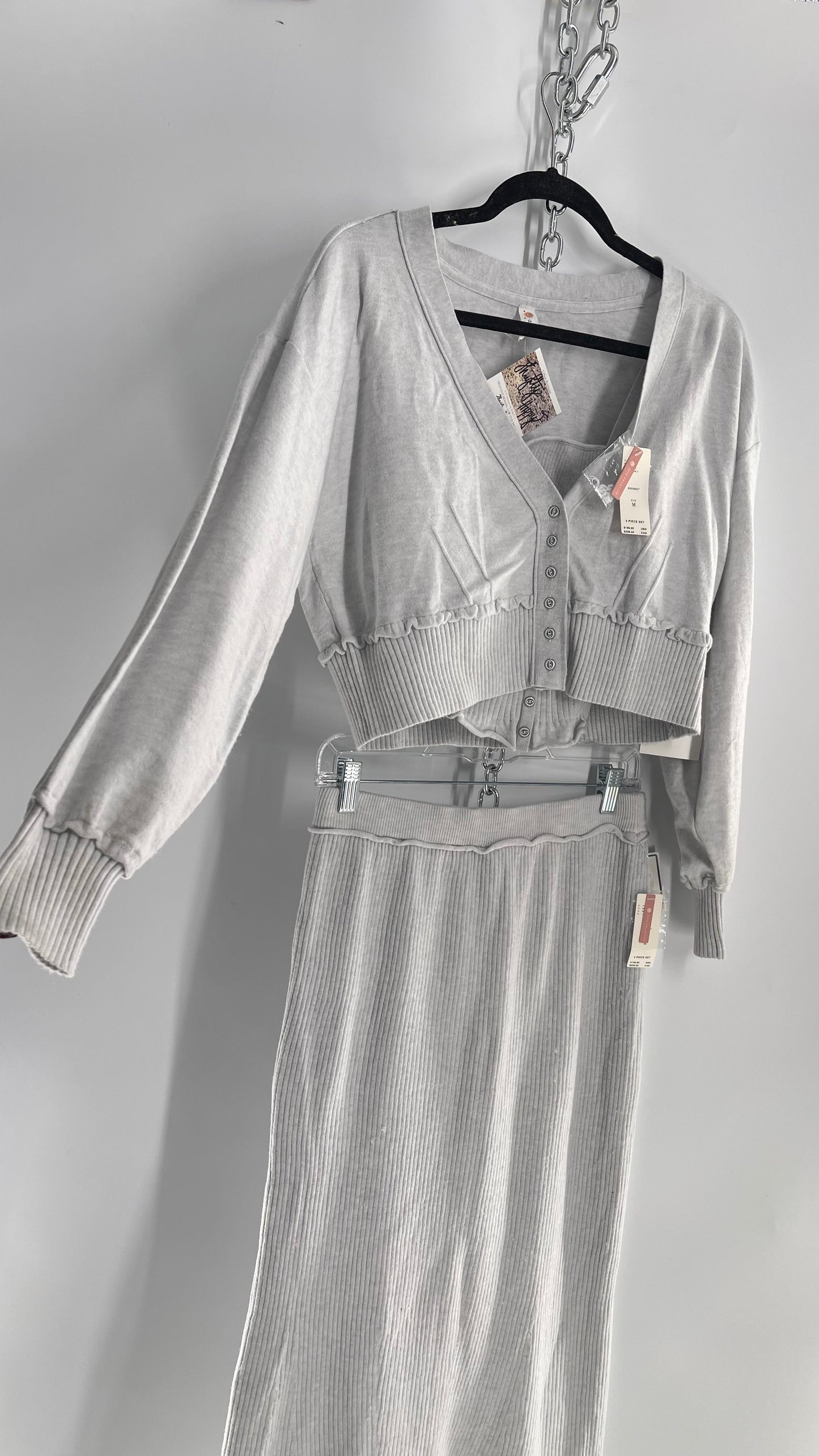 Daily Practice x Anthropologie 3-Piece Knit Loungewear Set: Button-front Tank, Cardigan and Skirt with Tags Attached (Medium)