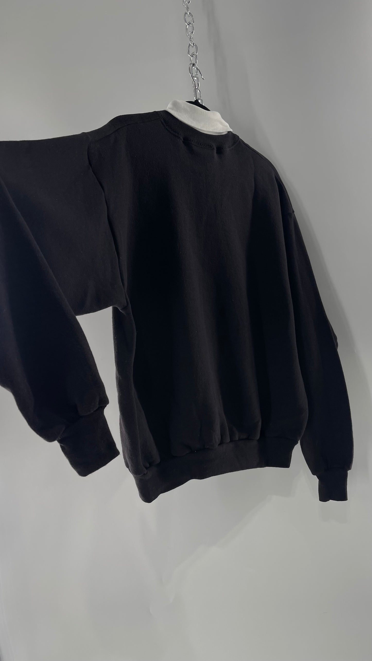 Vintage Black Halloween Graphic Crewneck with White Turtleneck Detail and Boo Embroidery (Large)