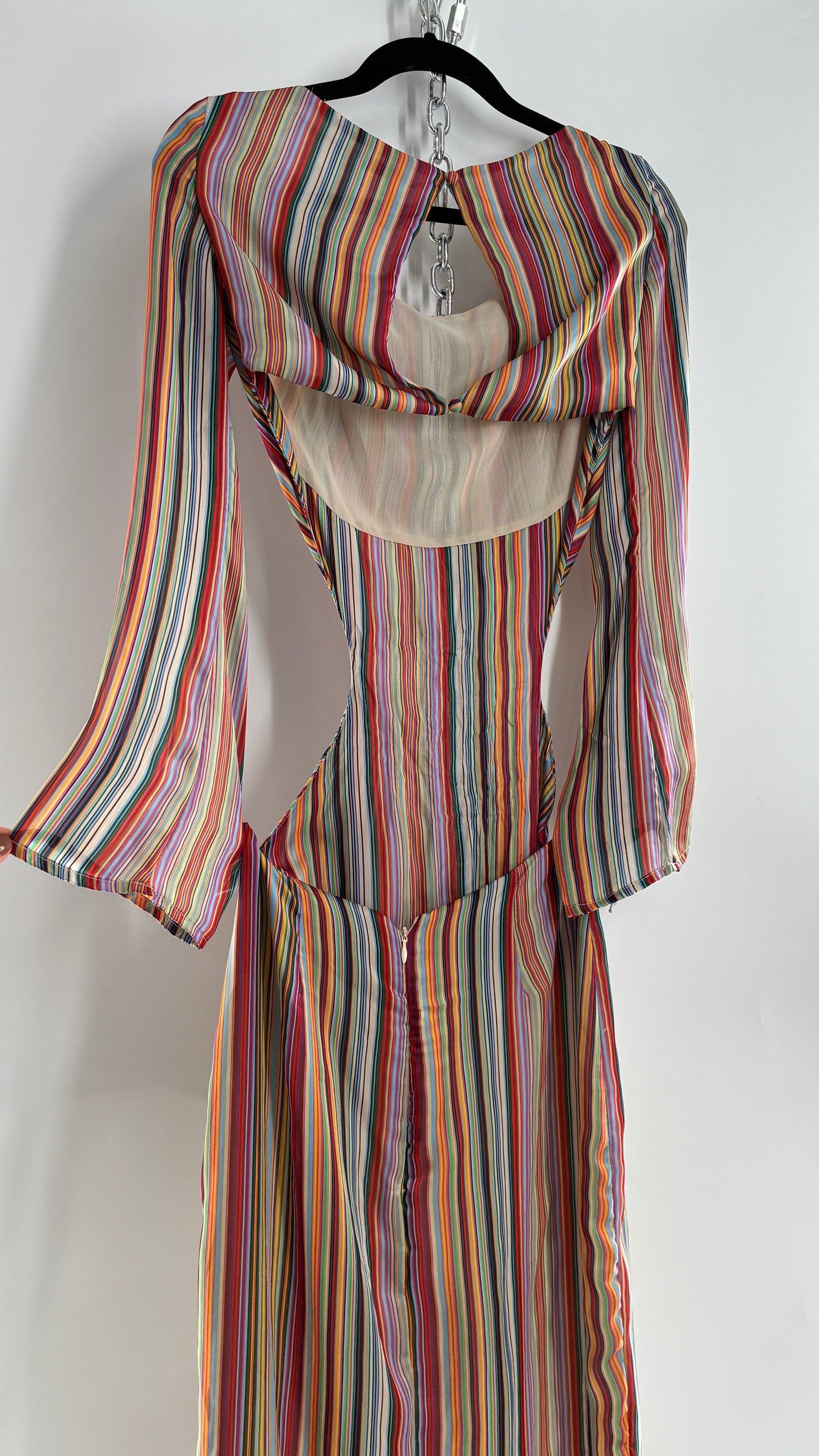WINTERMUSE Daphne Multicolored Striped Silky Backless Cutout Dress (4)