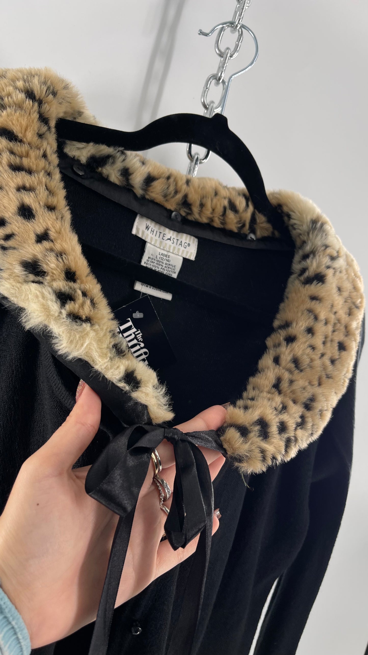 Vintage Cheetah Fur Trim Collar Cardigan (Large)
